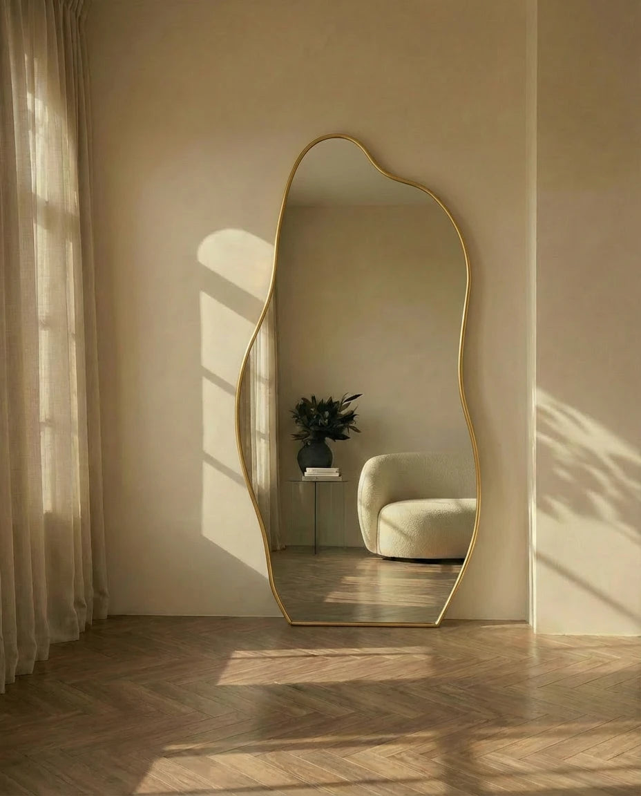 Helena Curvy Golden Framed Mirror with Stand