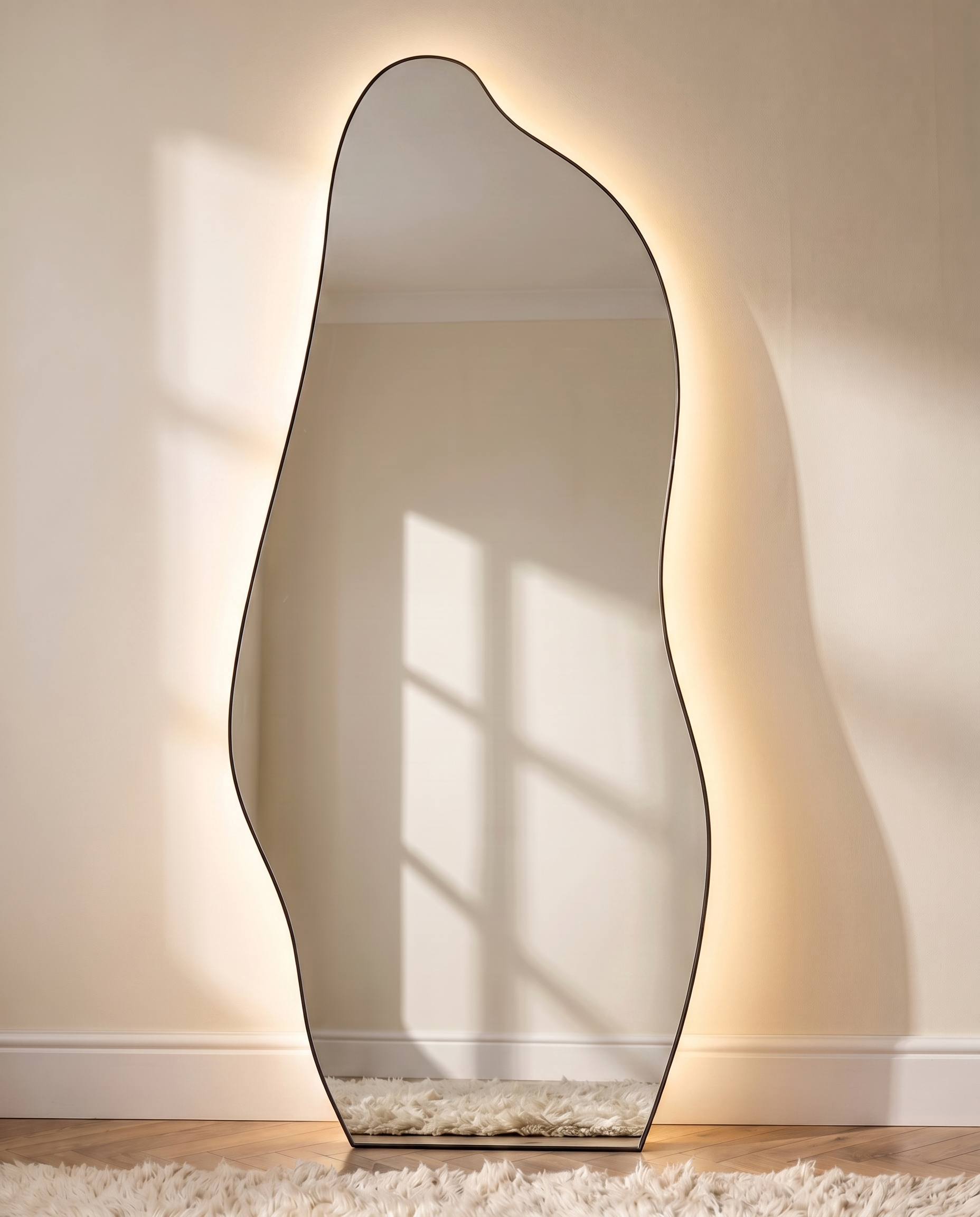 Olenna LED black frame irregular mirror with stand