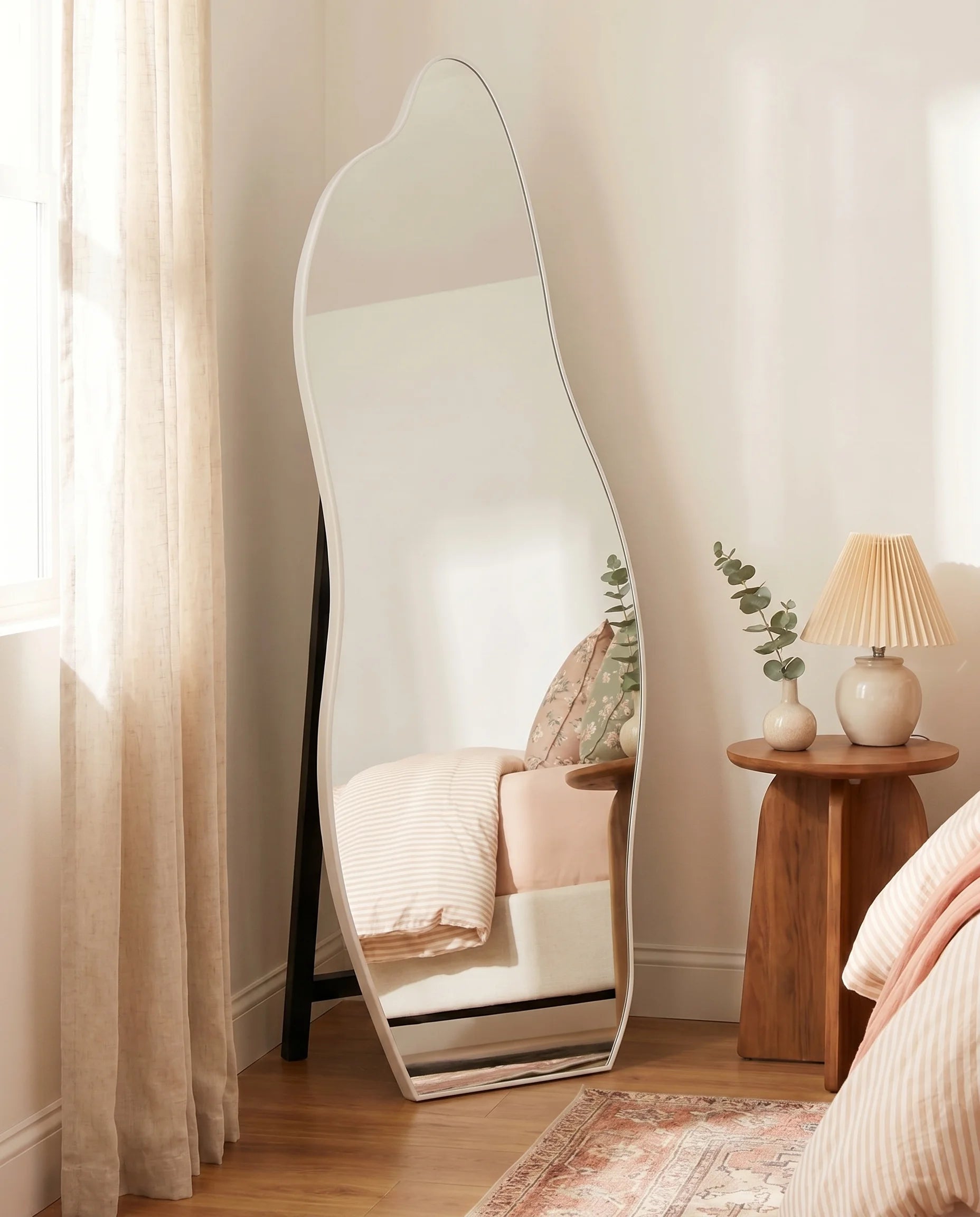 Helena curvy silver framed mirror with stand