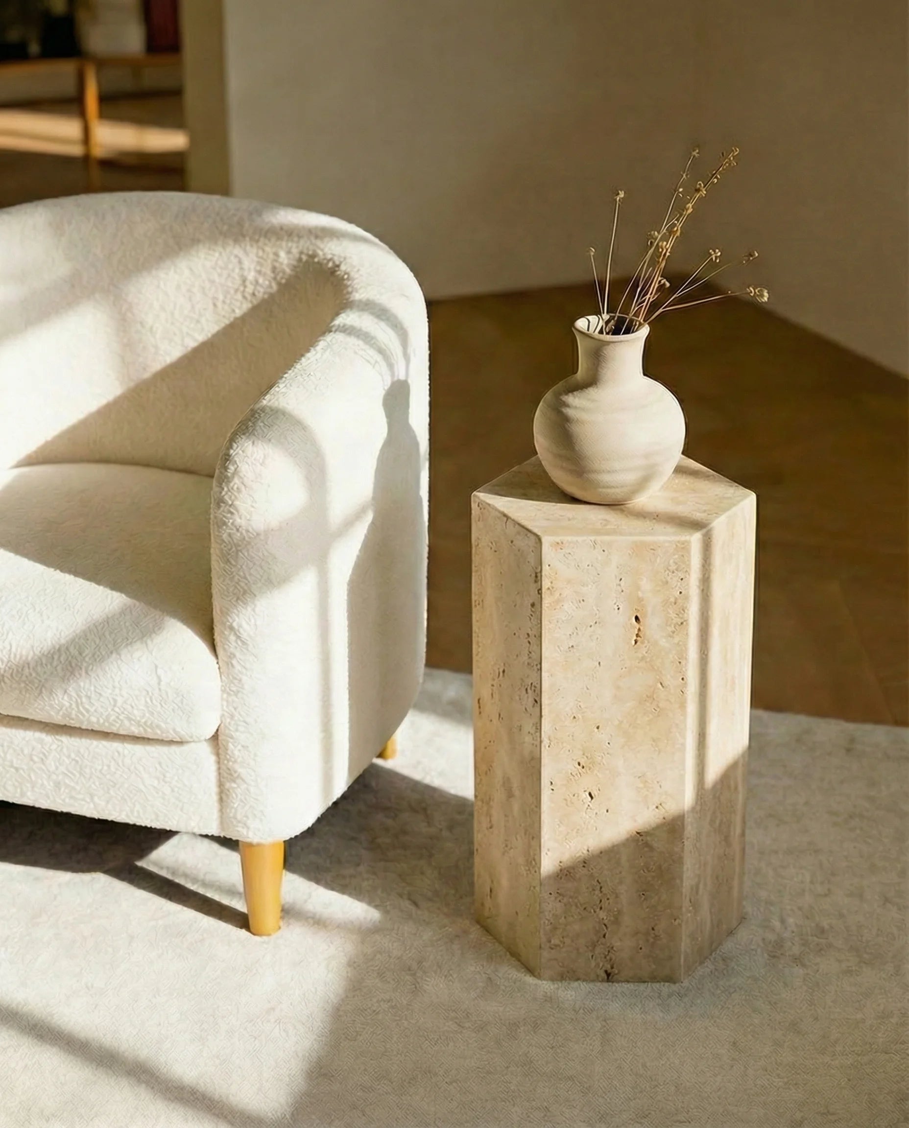 Hexagon Travertine Side Table