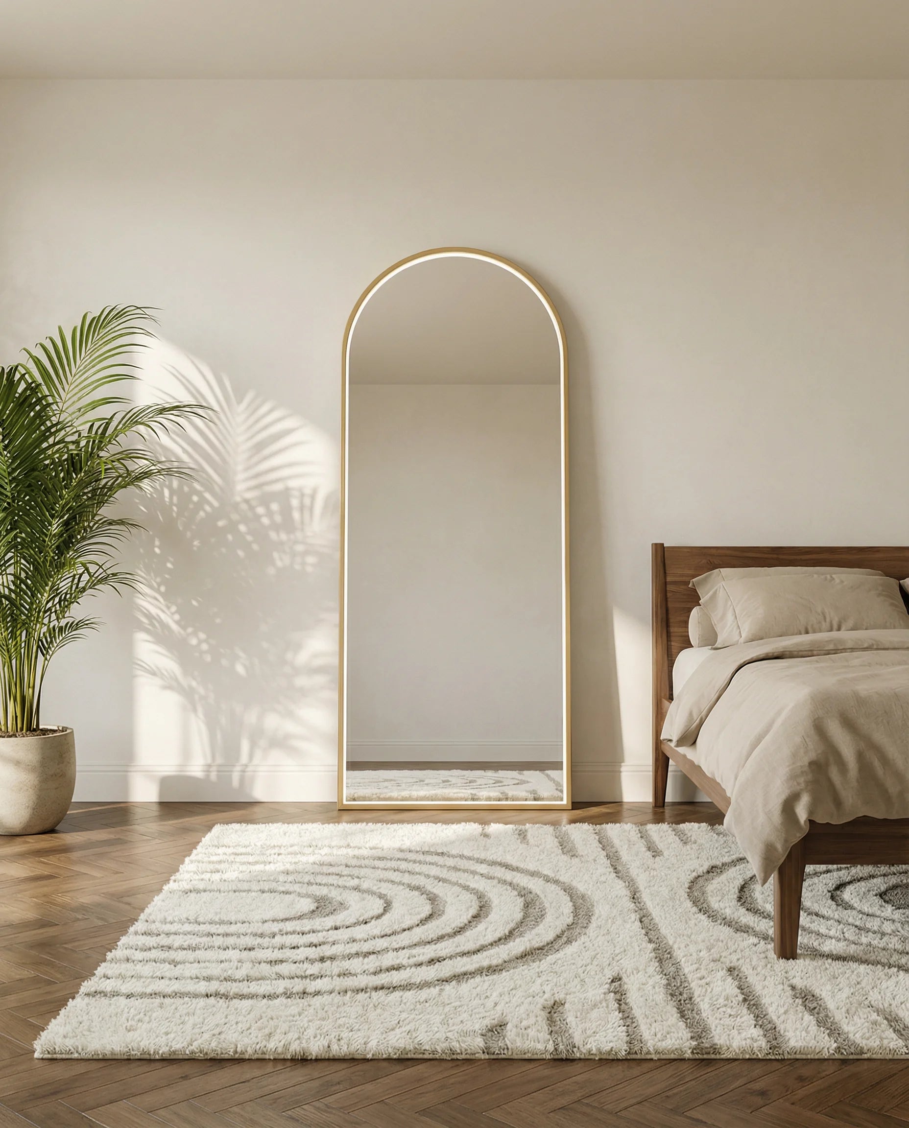 Iris gold LED arch mirror in a Dubai bathroom