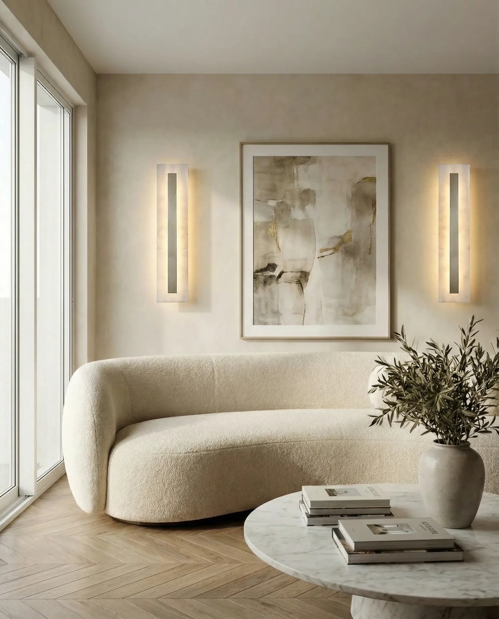 Marble wall lamp on a Dubai living-room wall