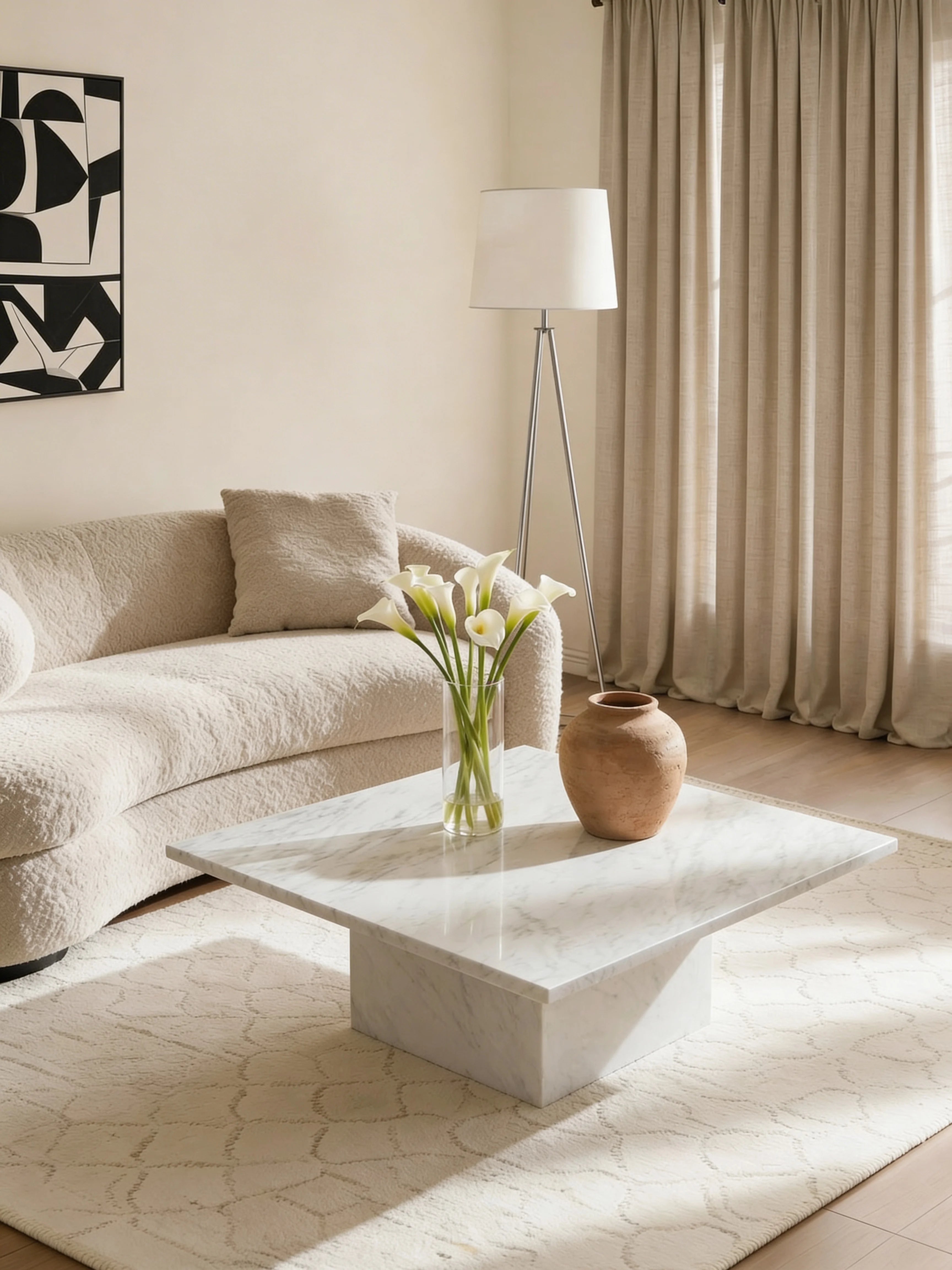 Ivory Carrara Marble Coffee Table