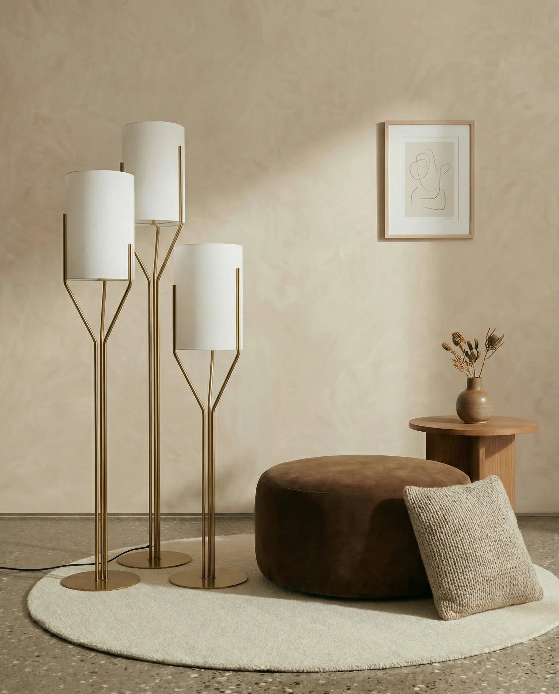 Ivory & Gold Torch Floor Lamp Trio Set