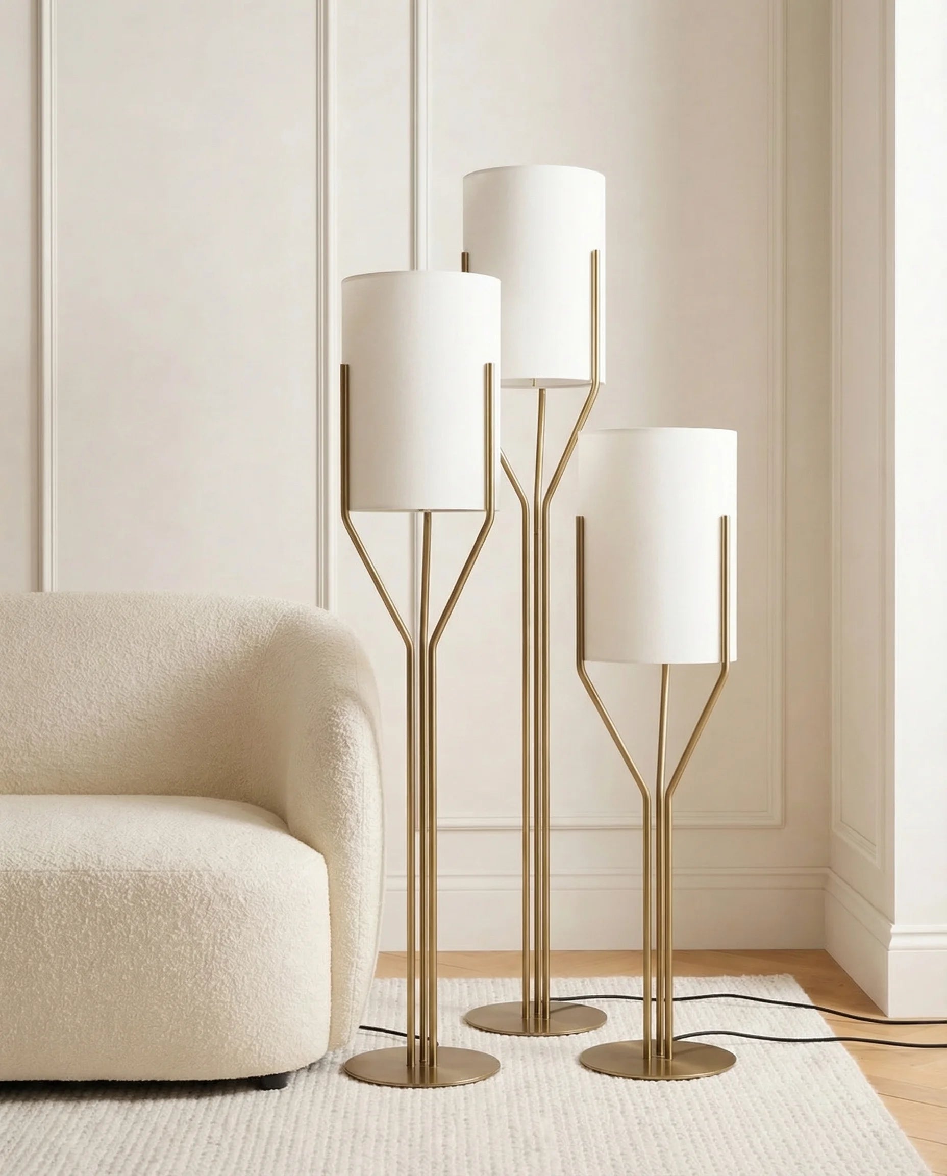 Ivory & Gold Torch Floor Lamp Trio Set
