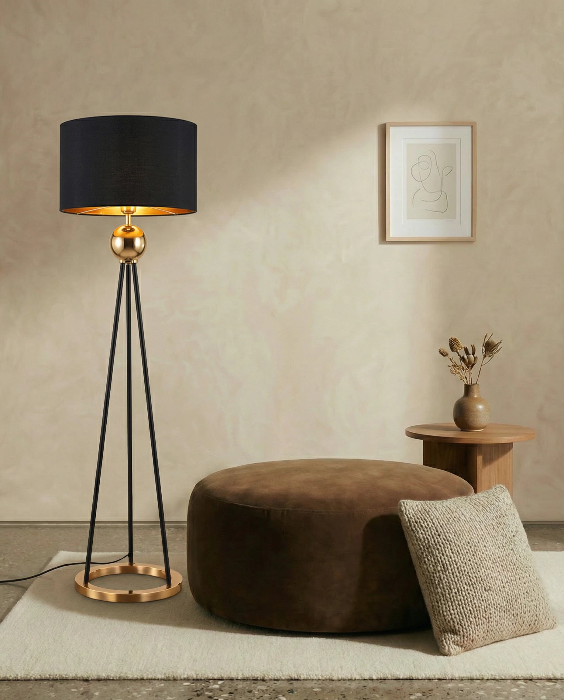 Janice Black & Gold Tripod Floor Lamp