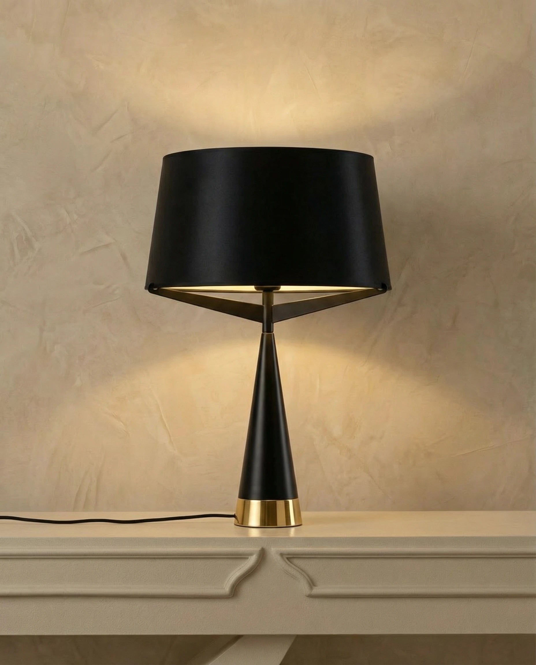 Jet Black Metal Table Lamp with Gold Accent