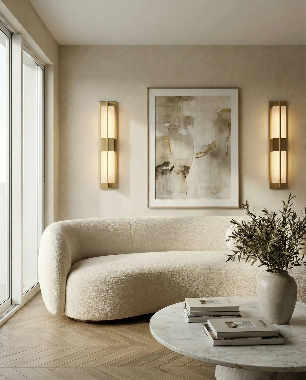 Gold wall lamp on a Dubai bedroom wall