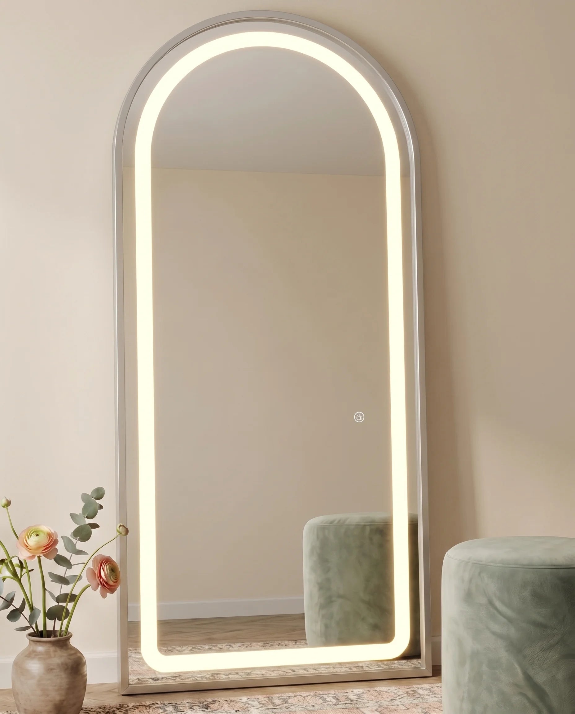 Diana LED Arched Wall Mirror with Silver Frame