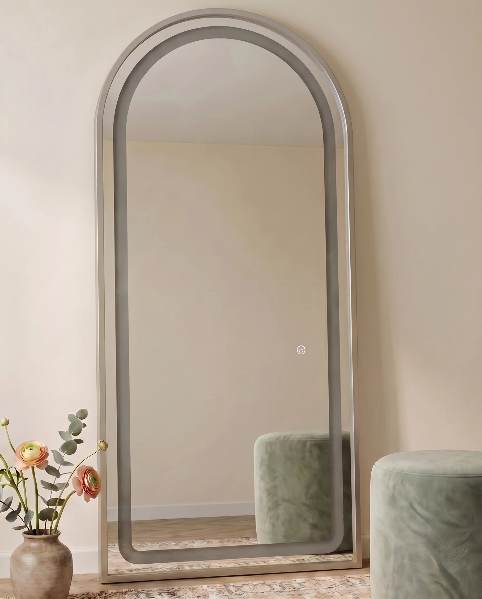 Diana LED Arched Wall Mirror with Silver Frame