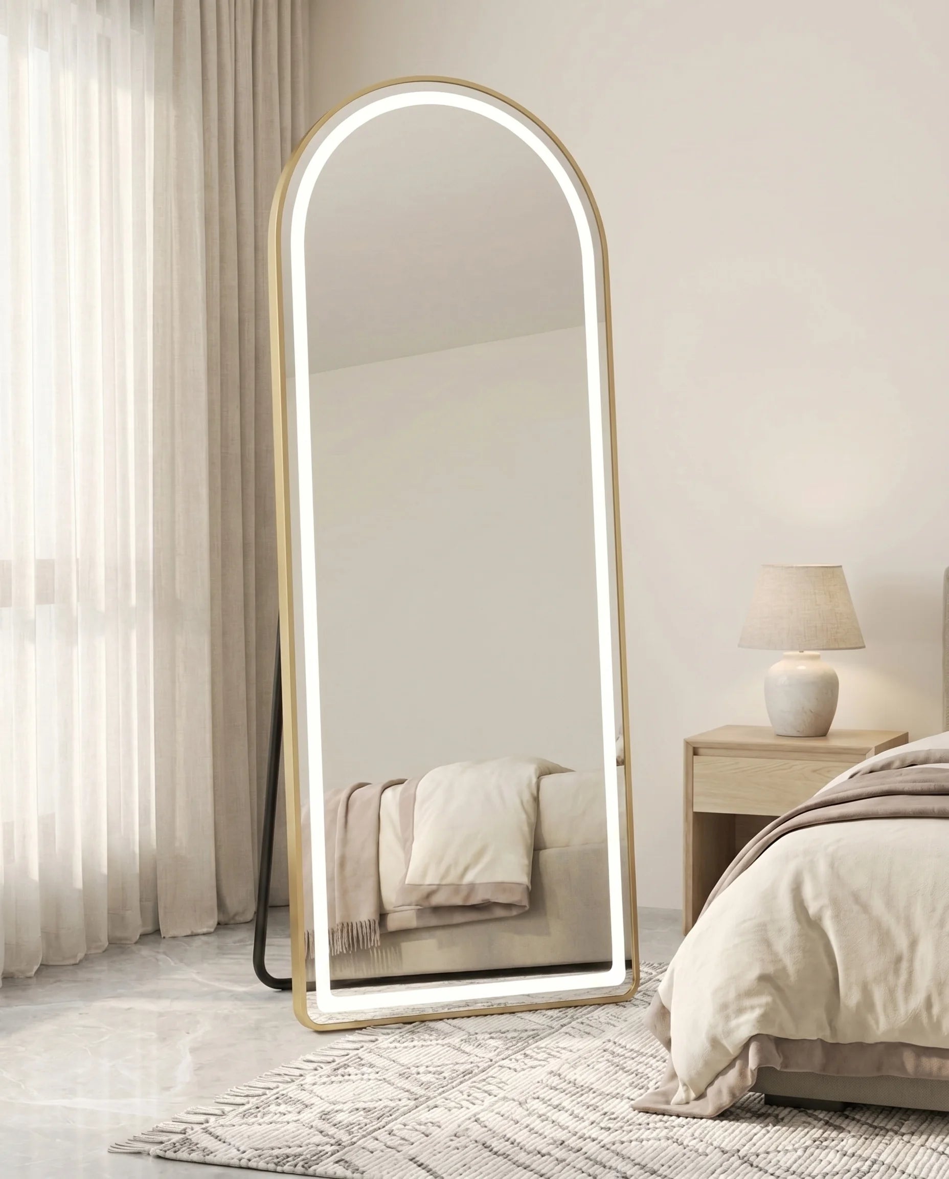 Juliette gold LED arch standing mirror