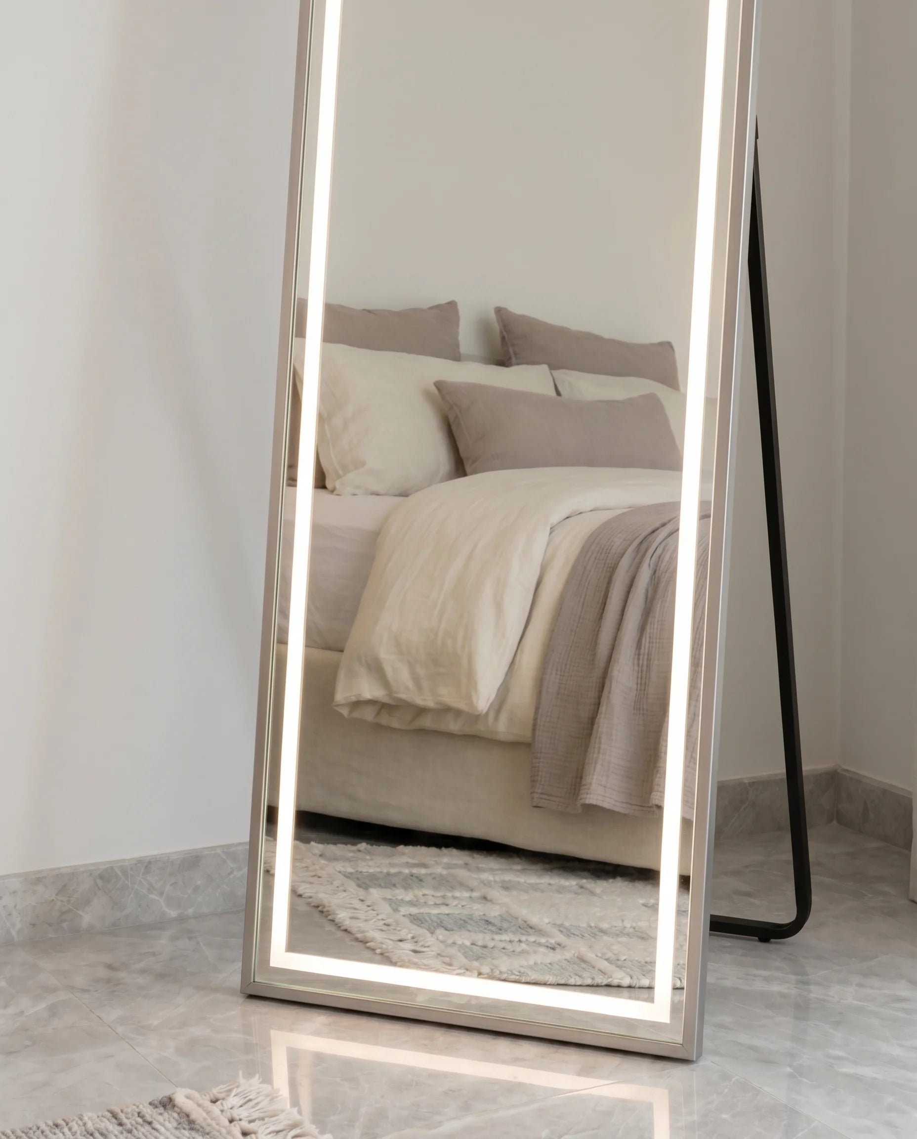 Juliette LED Silver Framed Arch Mirror with Stand