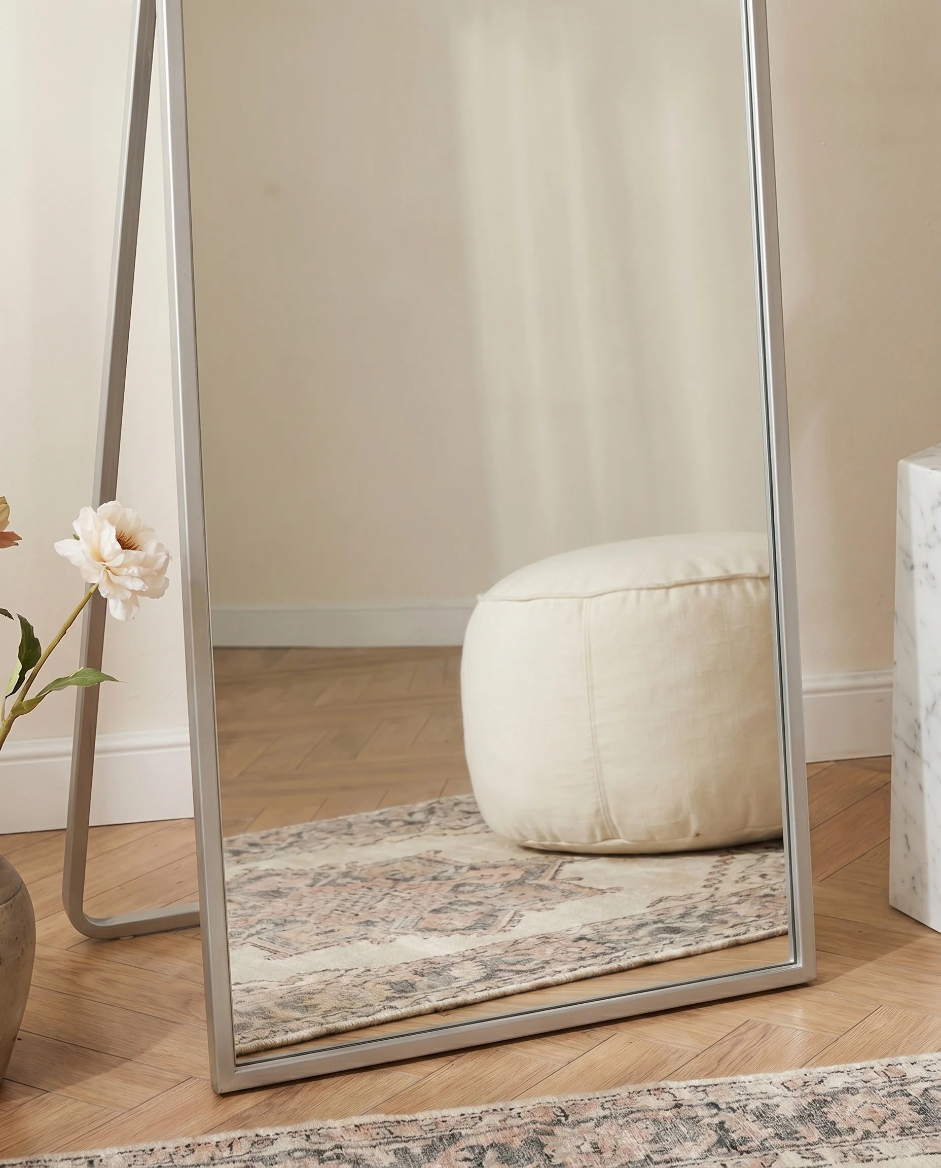 Juliette Silver Framed Arch Mirror with Stand