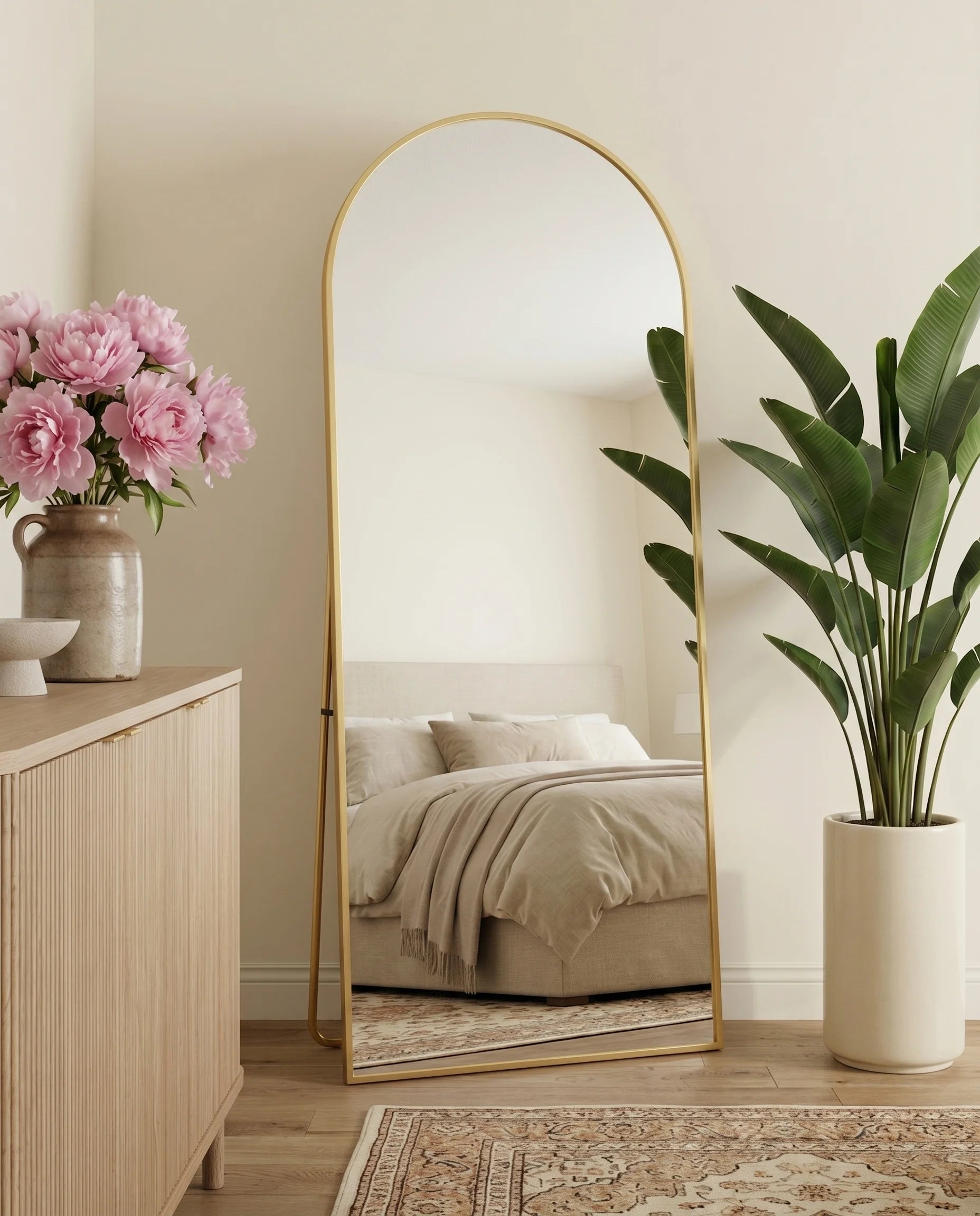 Juliette tall gold arch standing mirror