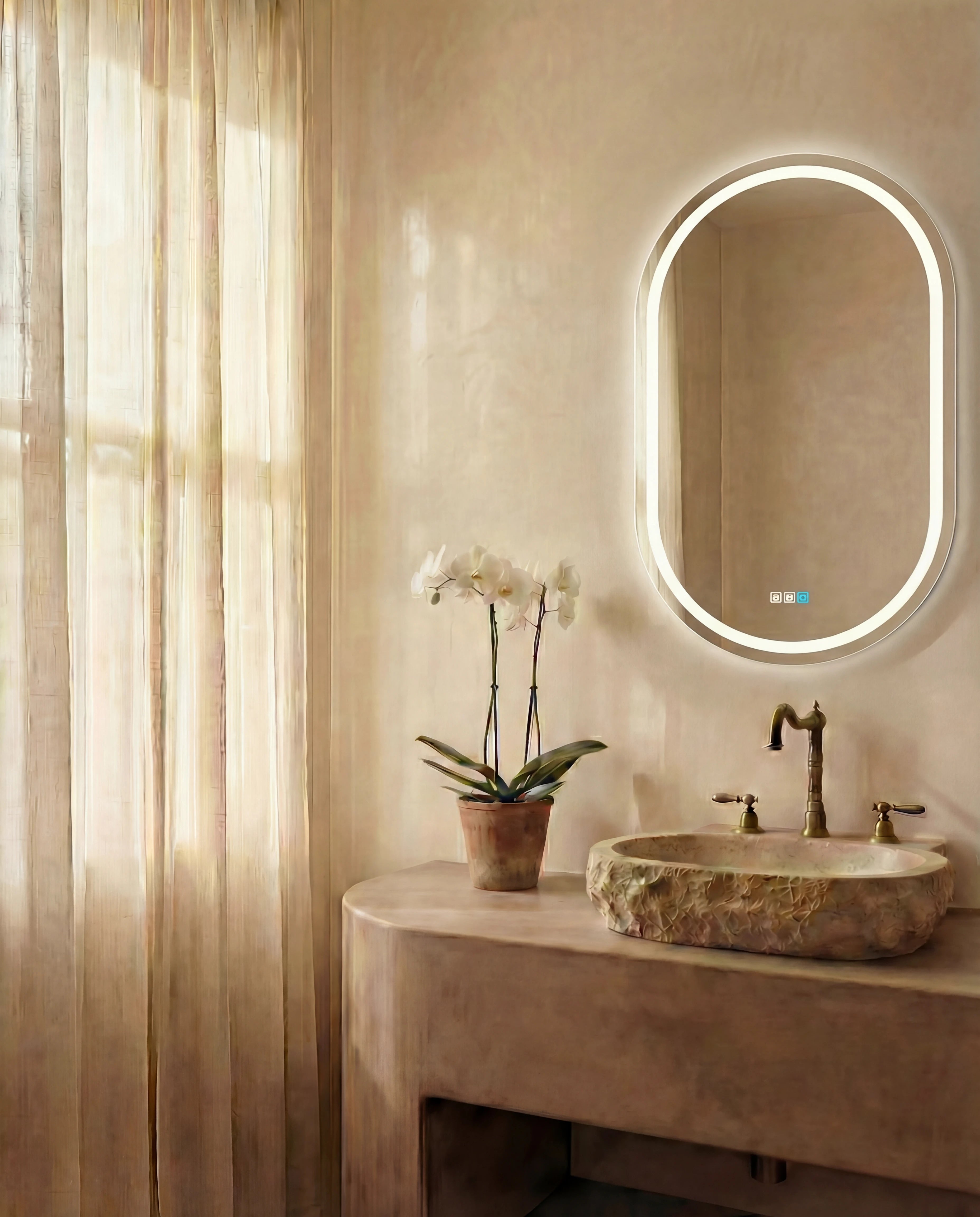 Kira LED Capsule Bathroom Mirror with Silver Frame