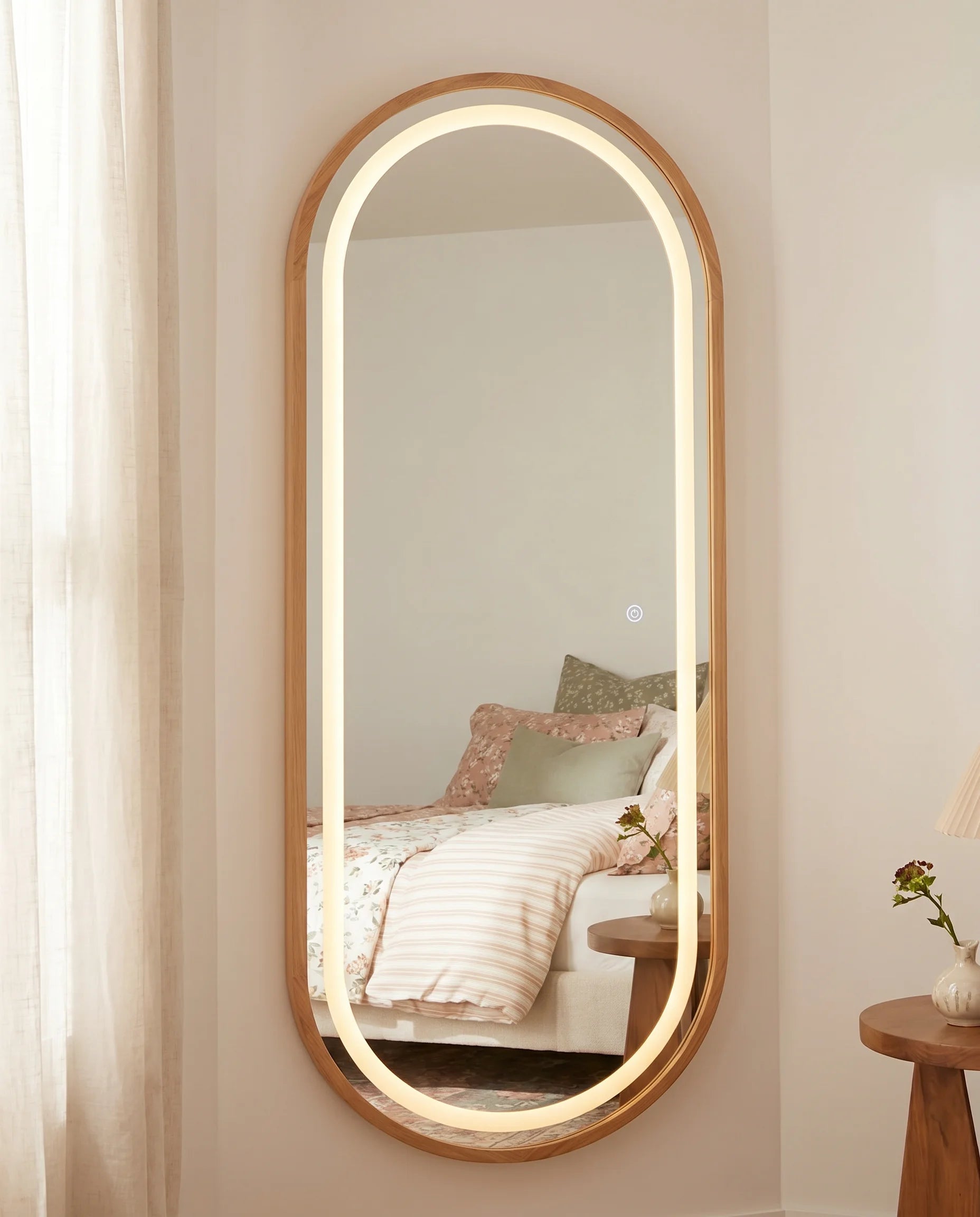 Kira LED Capsule Wall Mirror with Golden Frame