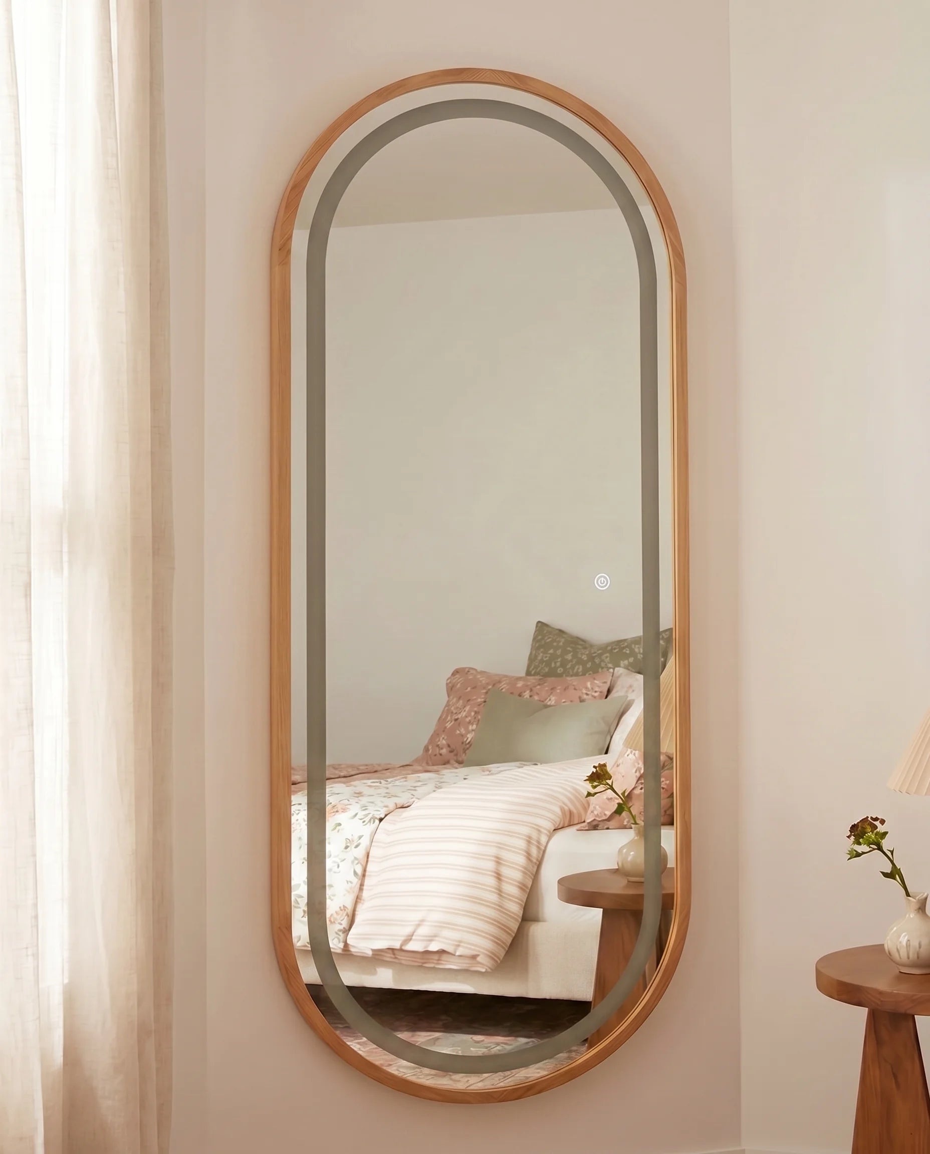 Kira LED Capsule Wall Mirror with Golden Frame