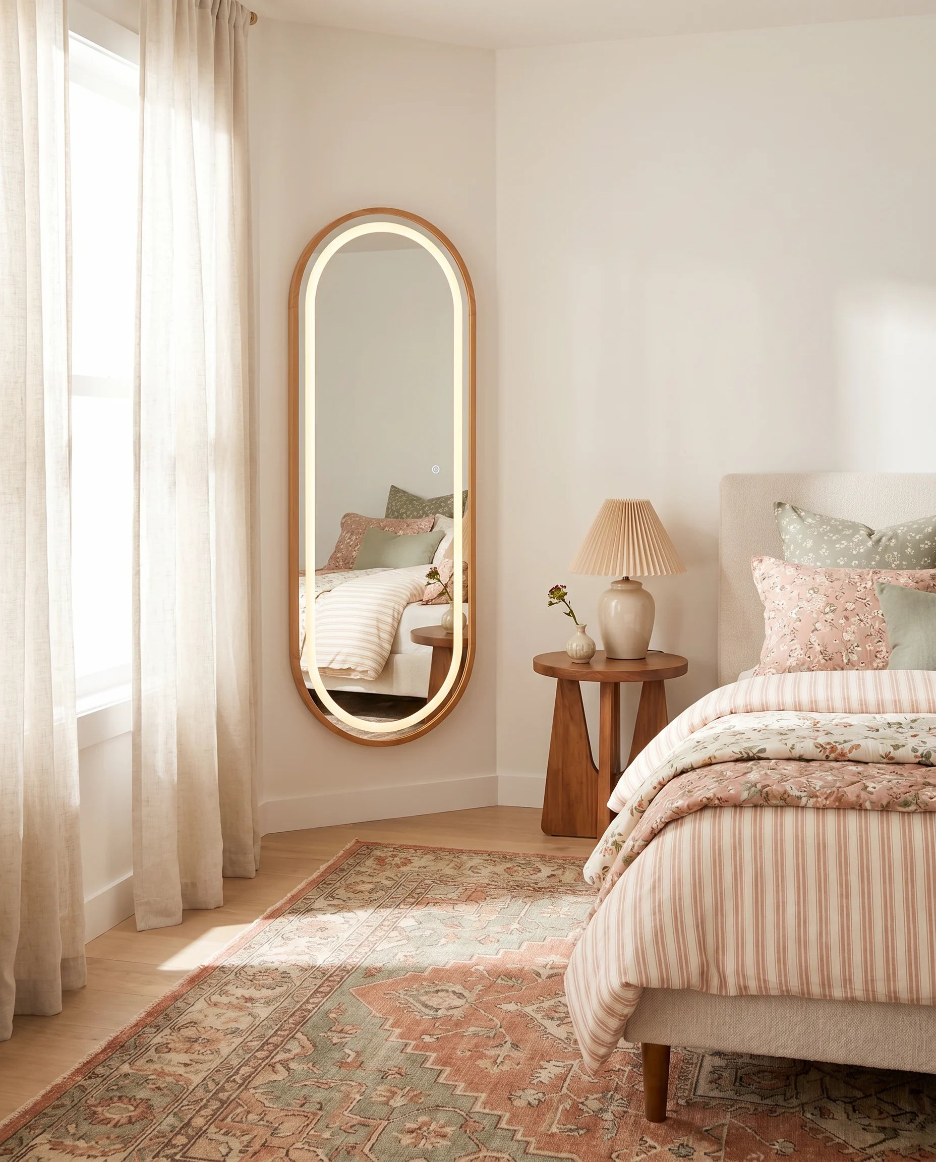 Kira LED Capsule Wall Mirror with Golden Frame