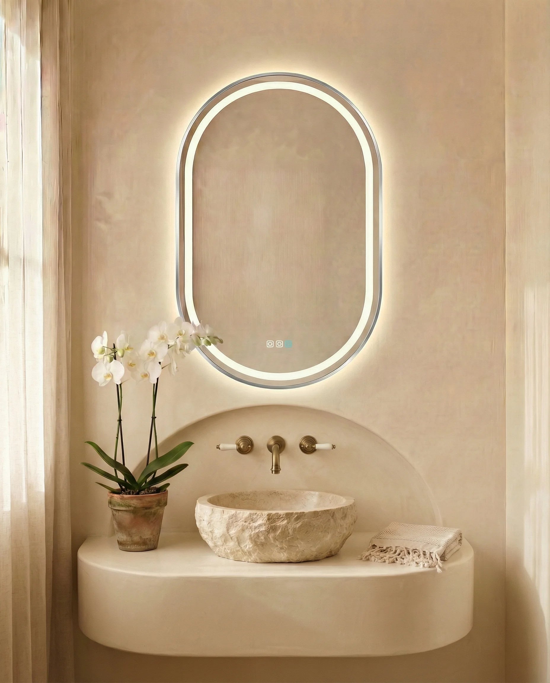 Kira LED Capsule Bathroom Mirror with Silver Frame