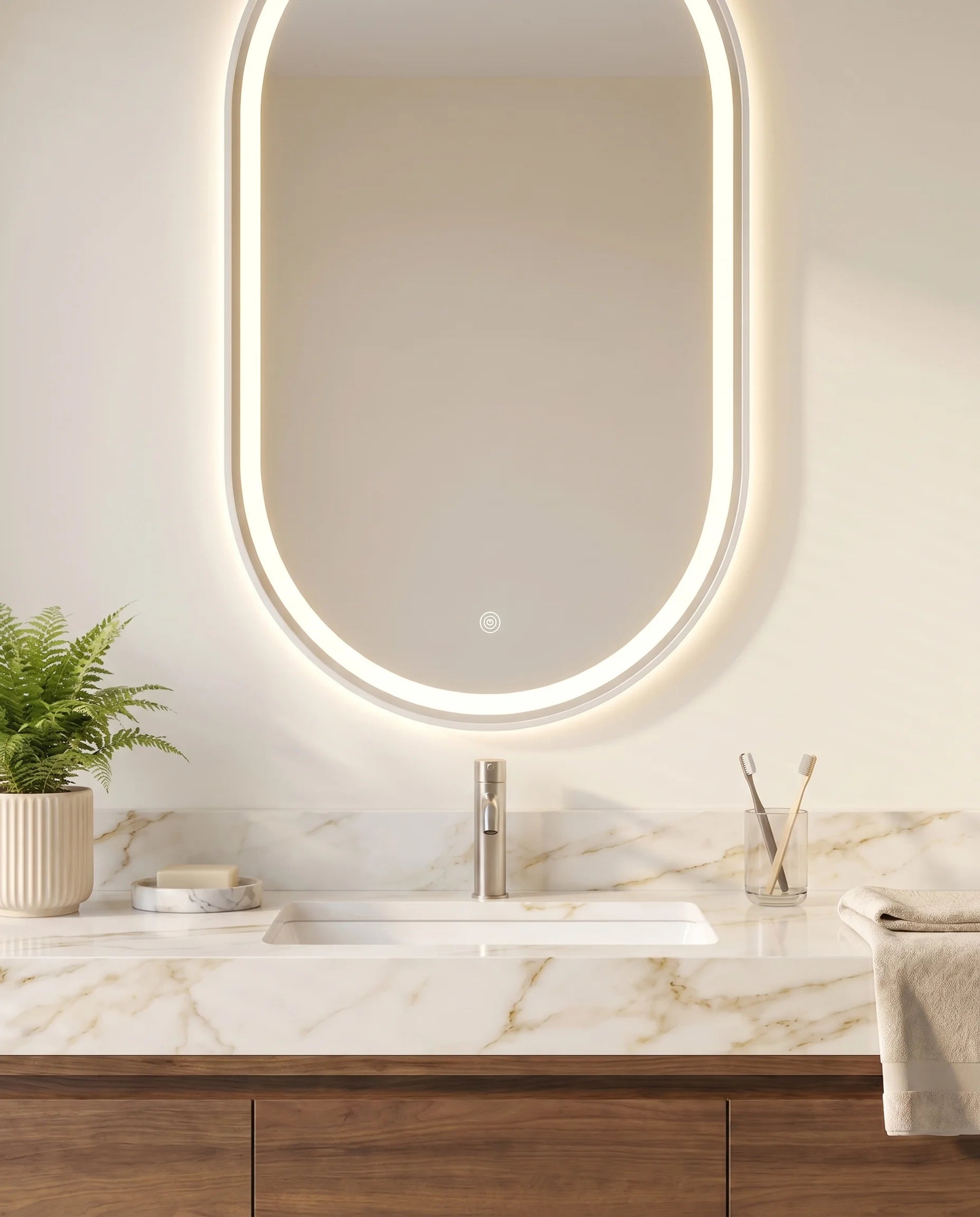 Kira LED Capsule Bathroom Mirror with Silver Frame