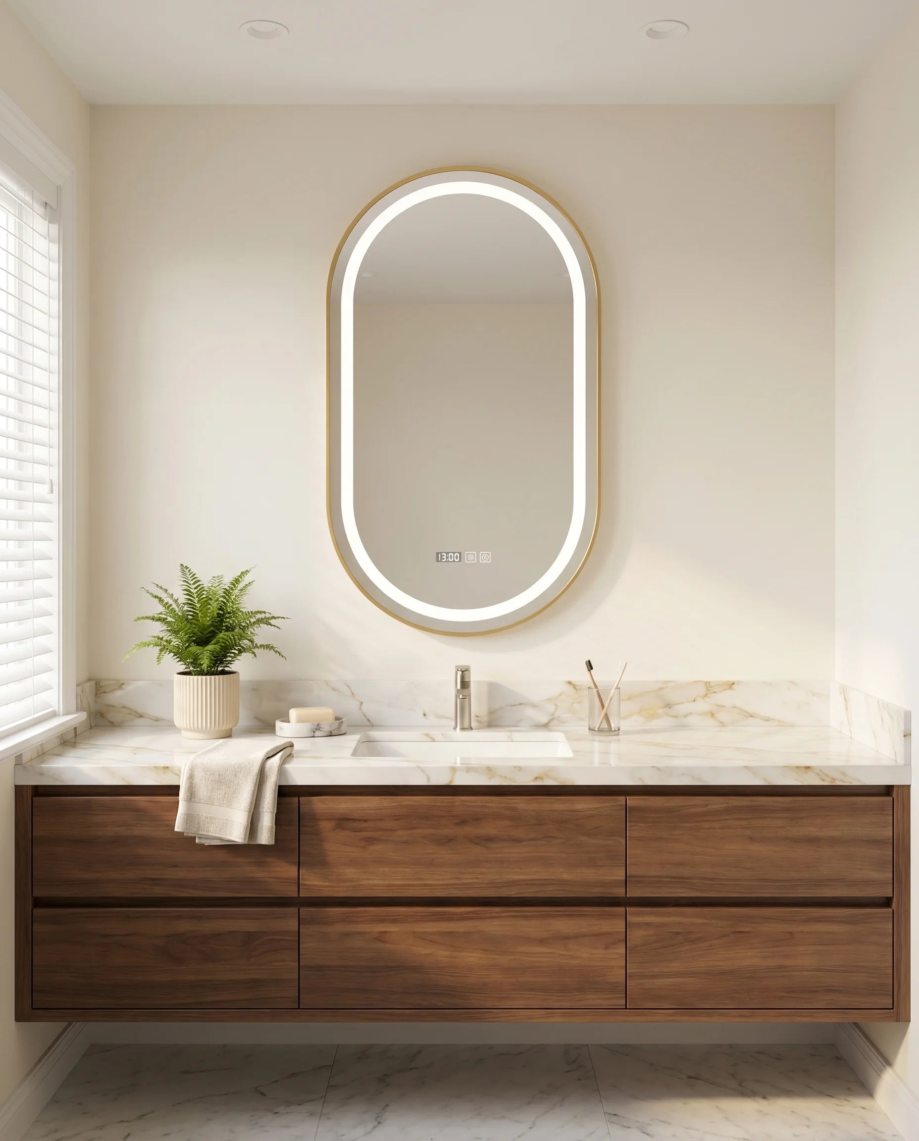 Kira LED Capsule Vanity Mirror with Golden Frame