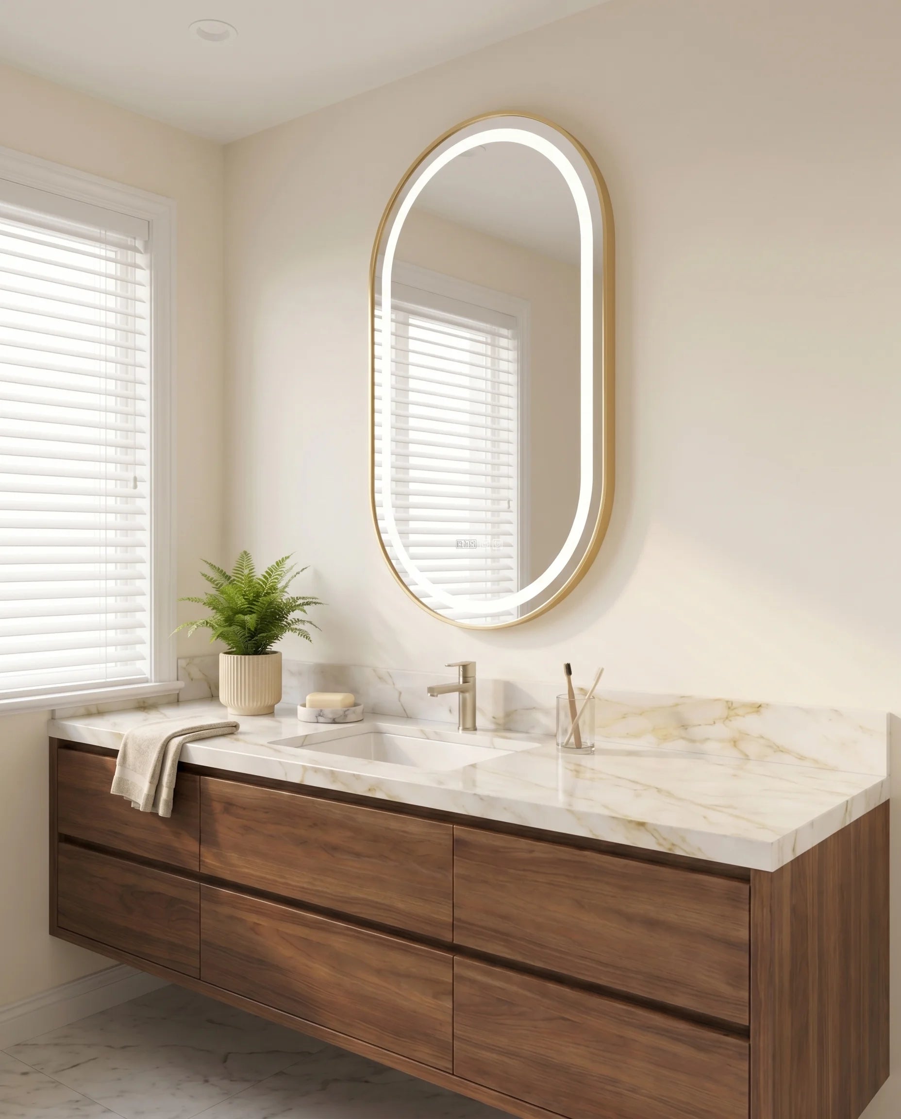 Kira LED Capsule Vanity Mirror with Golden Frame
