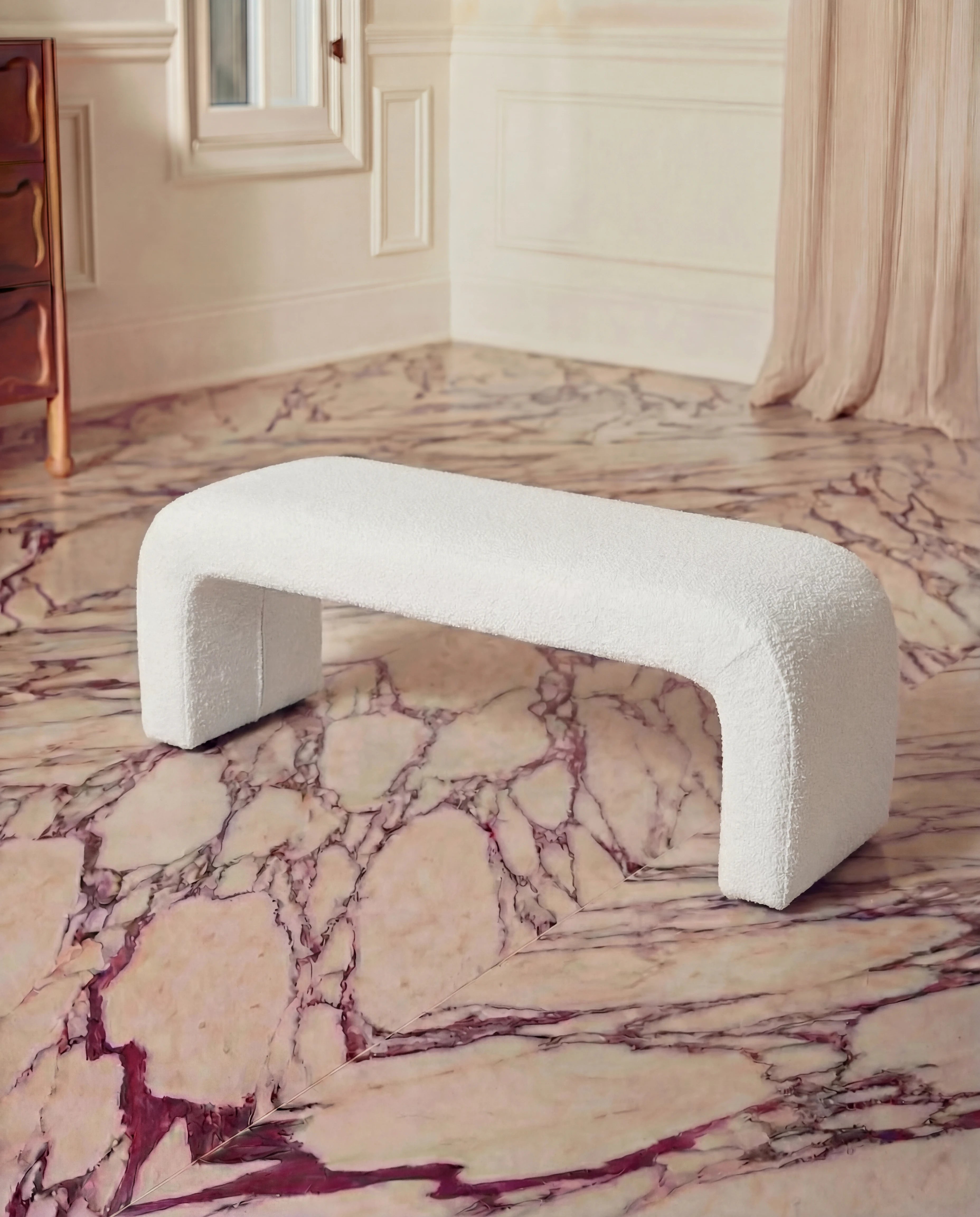 Largo Bouclé Ottoman Bench