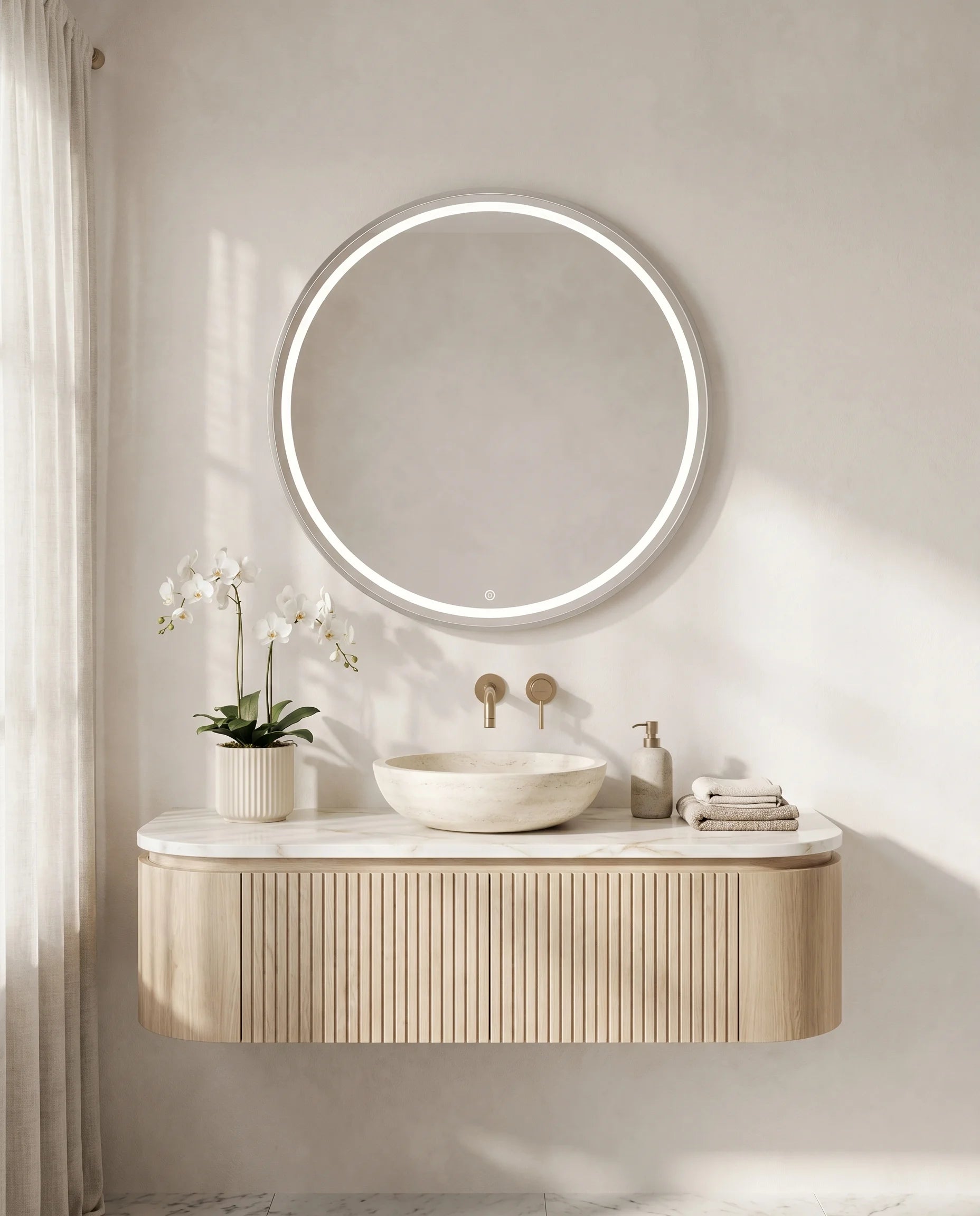Lavish silver LED round mirror