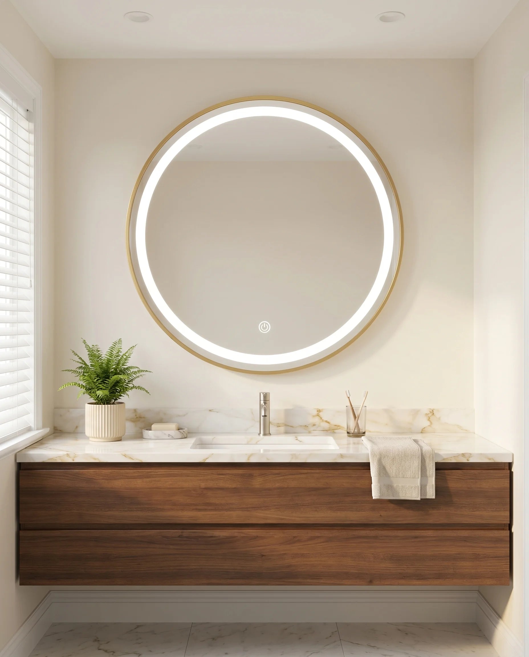 Lavish LED Round Mirror with Golden Frame