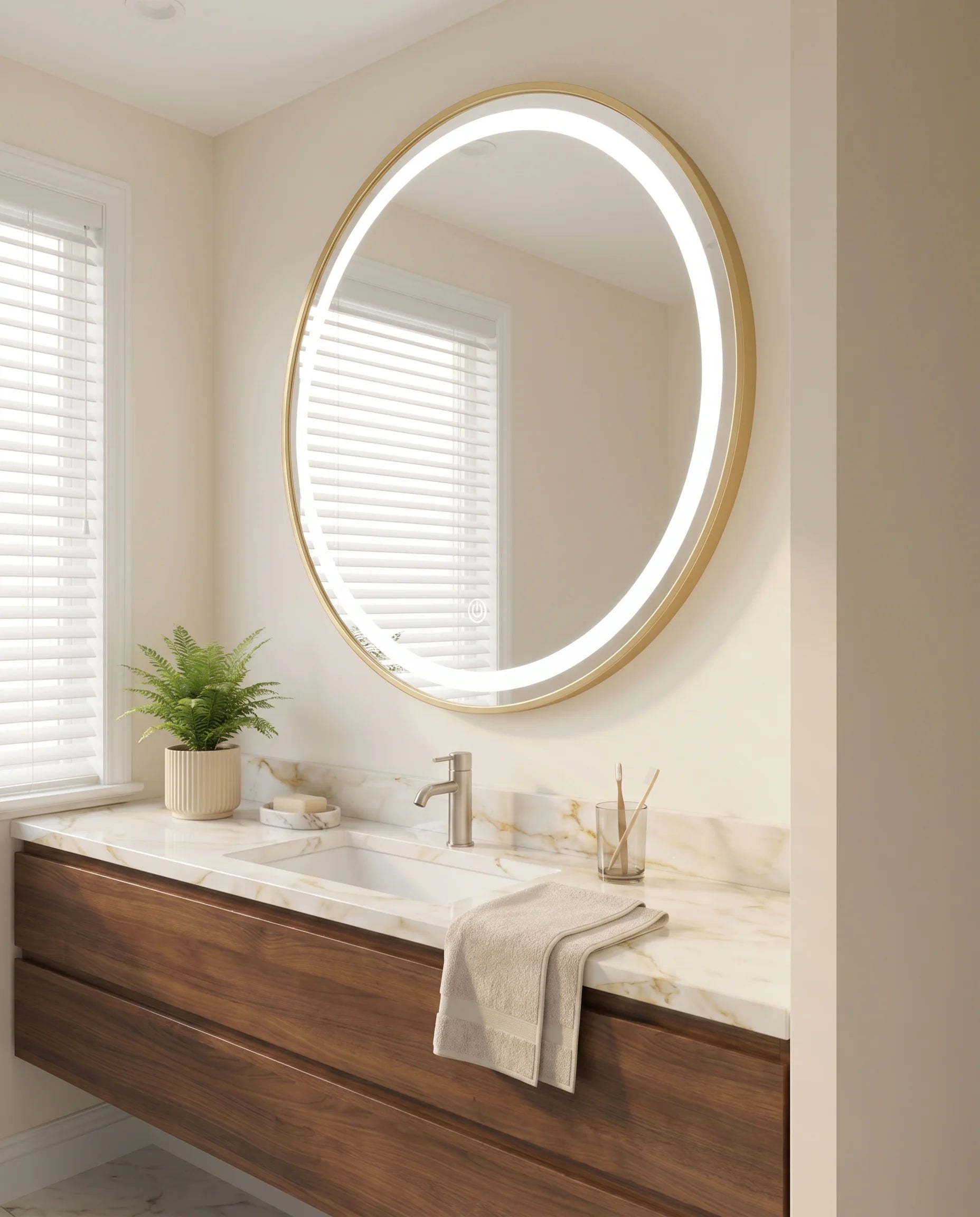 Lavish LED Round Mirror with Golden Frame
