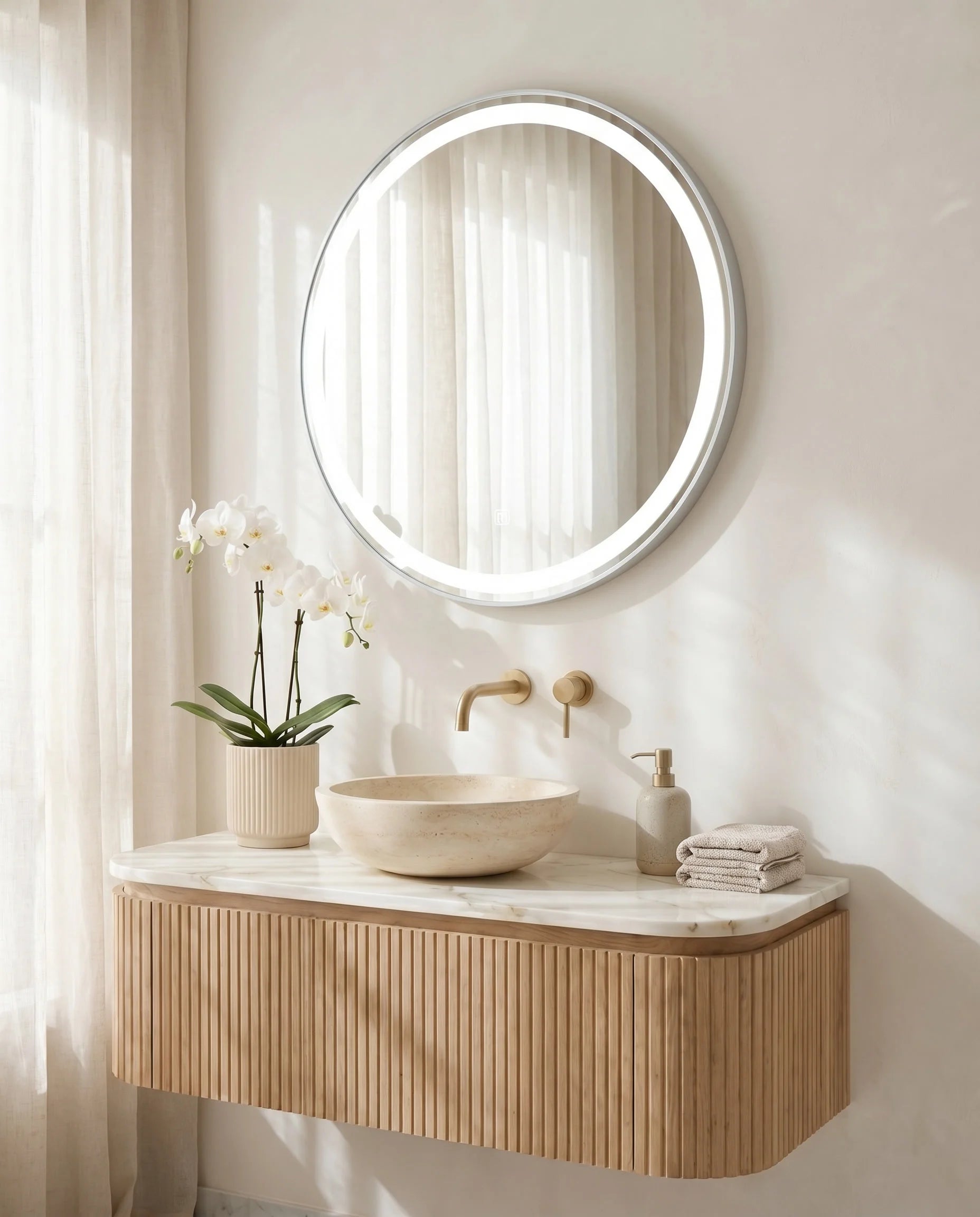 Lavish Silver LED Round Mirror with Silver Frame