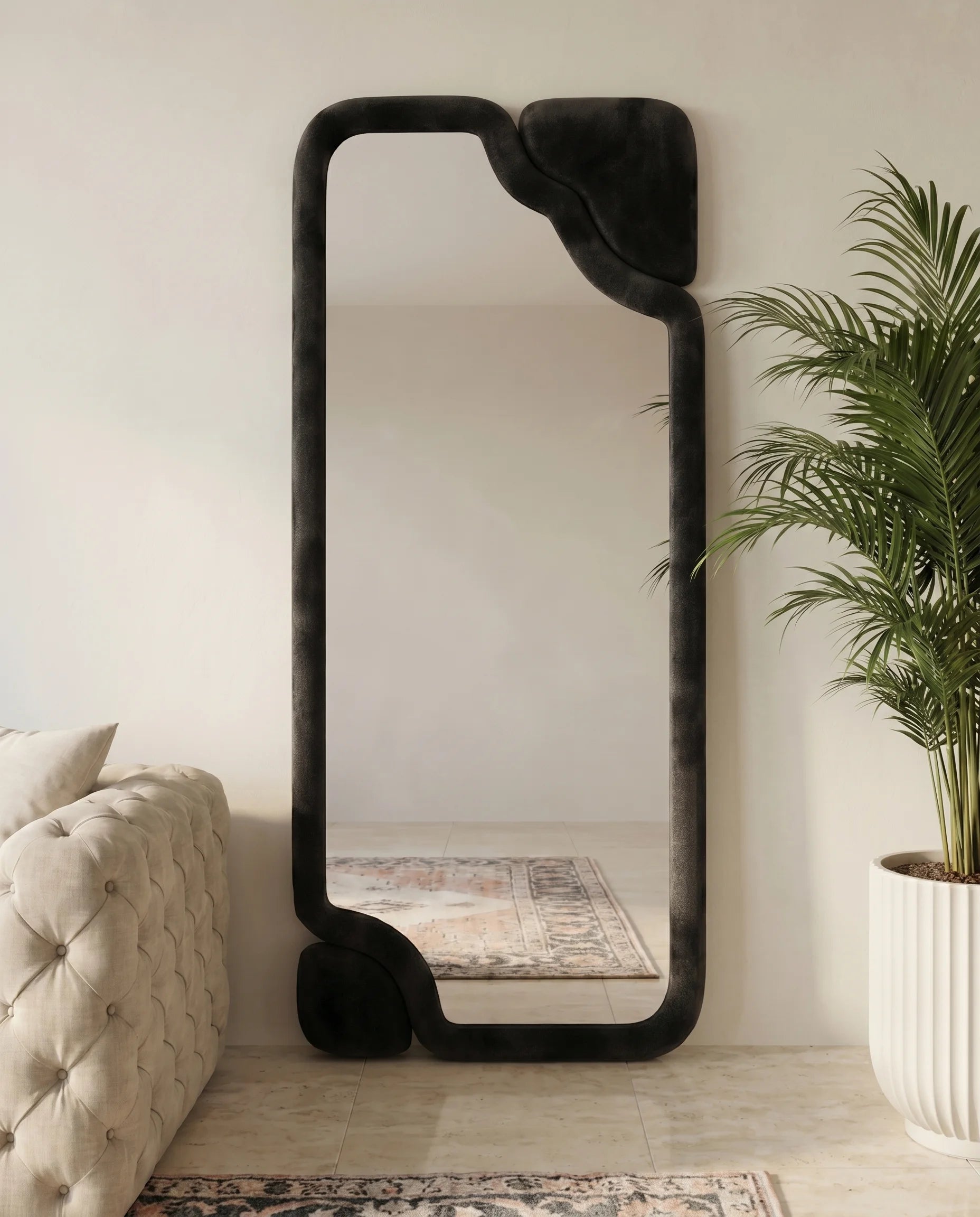 Leyla black flannelette full-length wall mirror