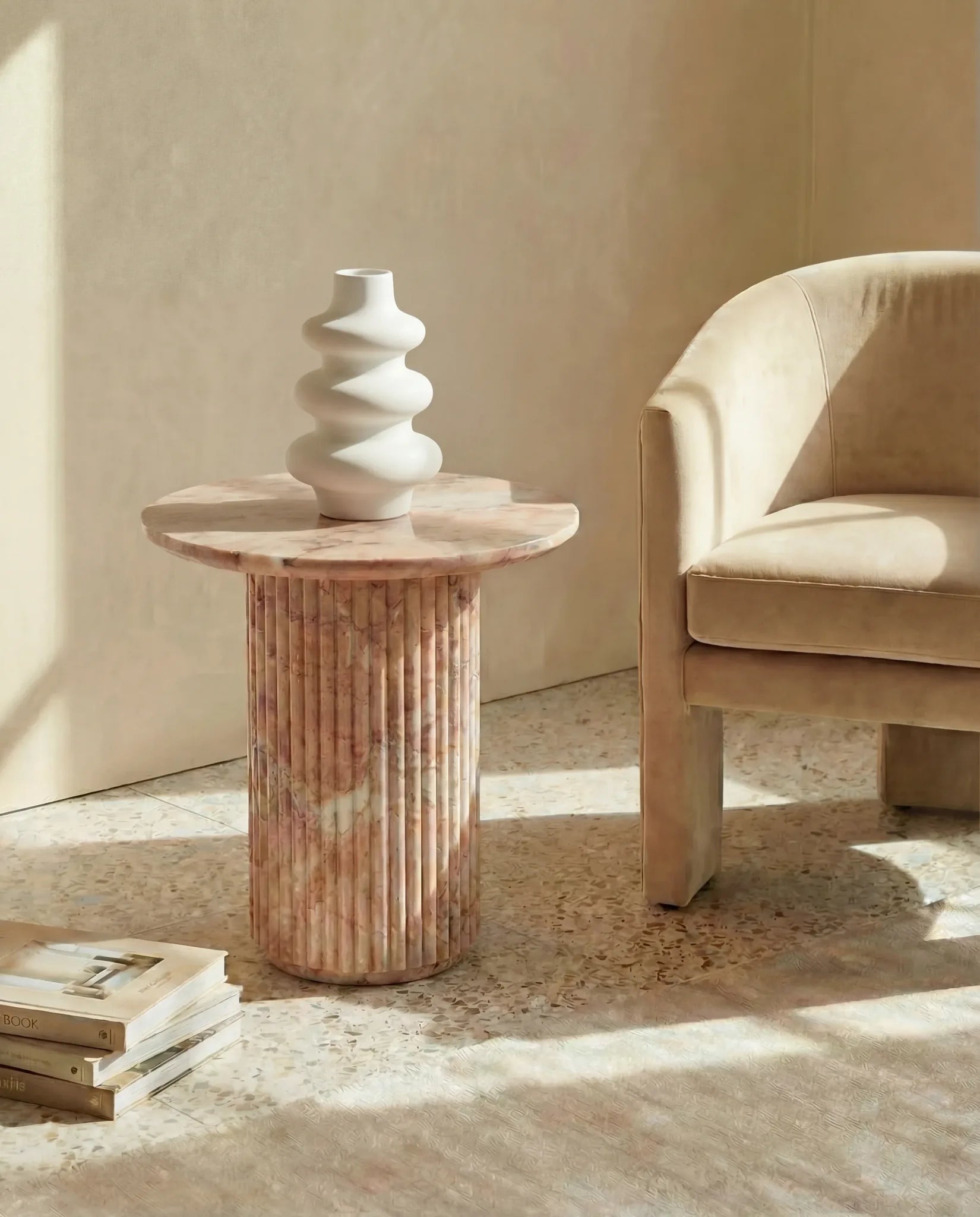White wavy ceramic vase, close-up detail
