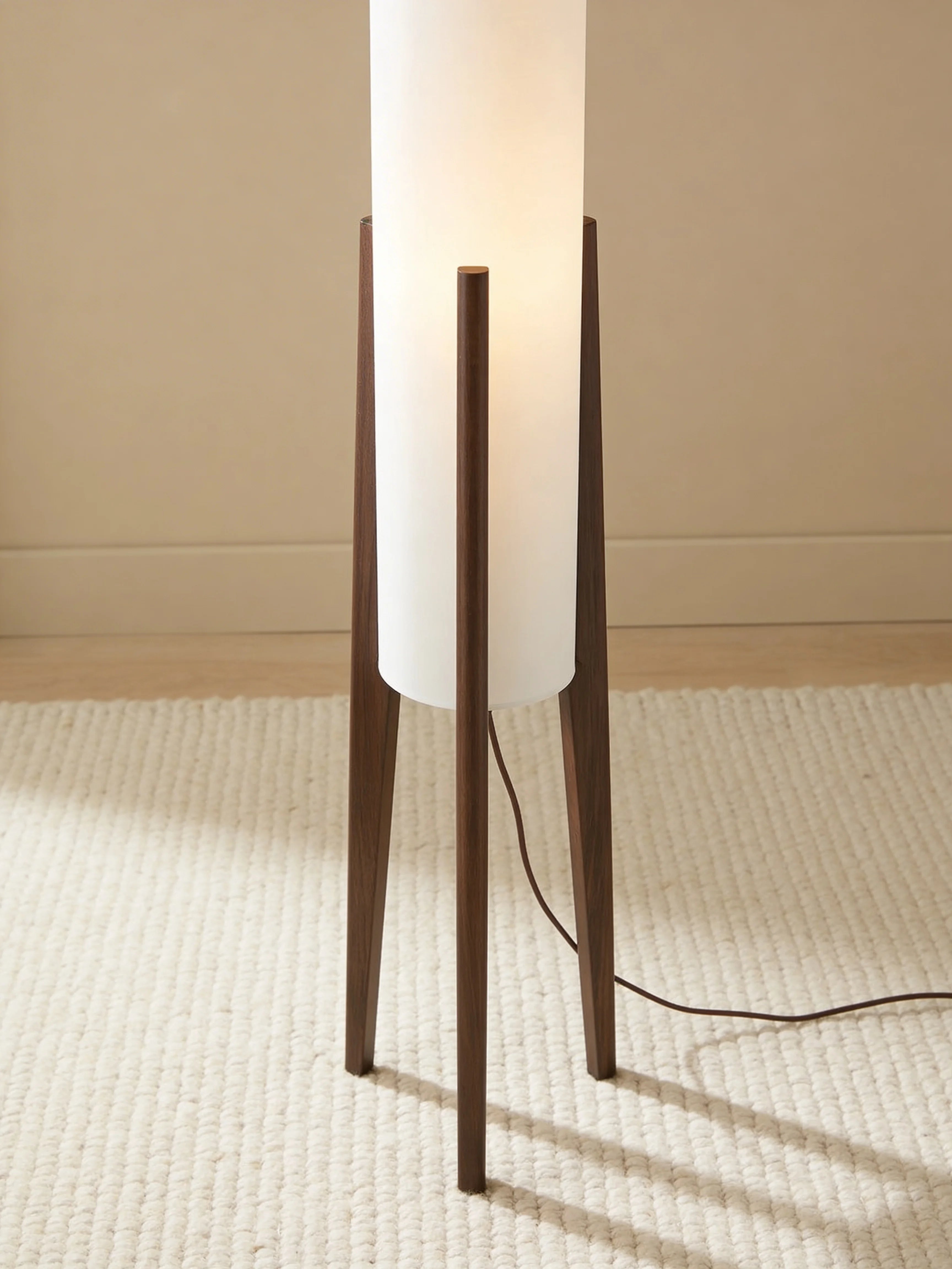 Liora Walnut Cylindrical Tripod Floor Lamp