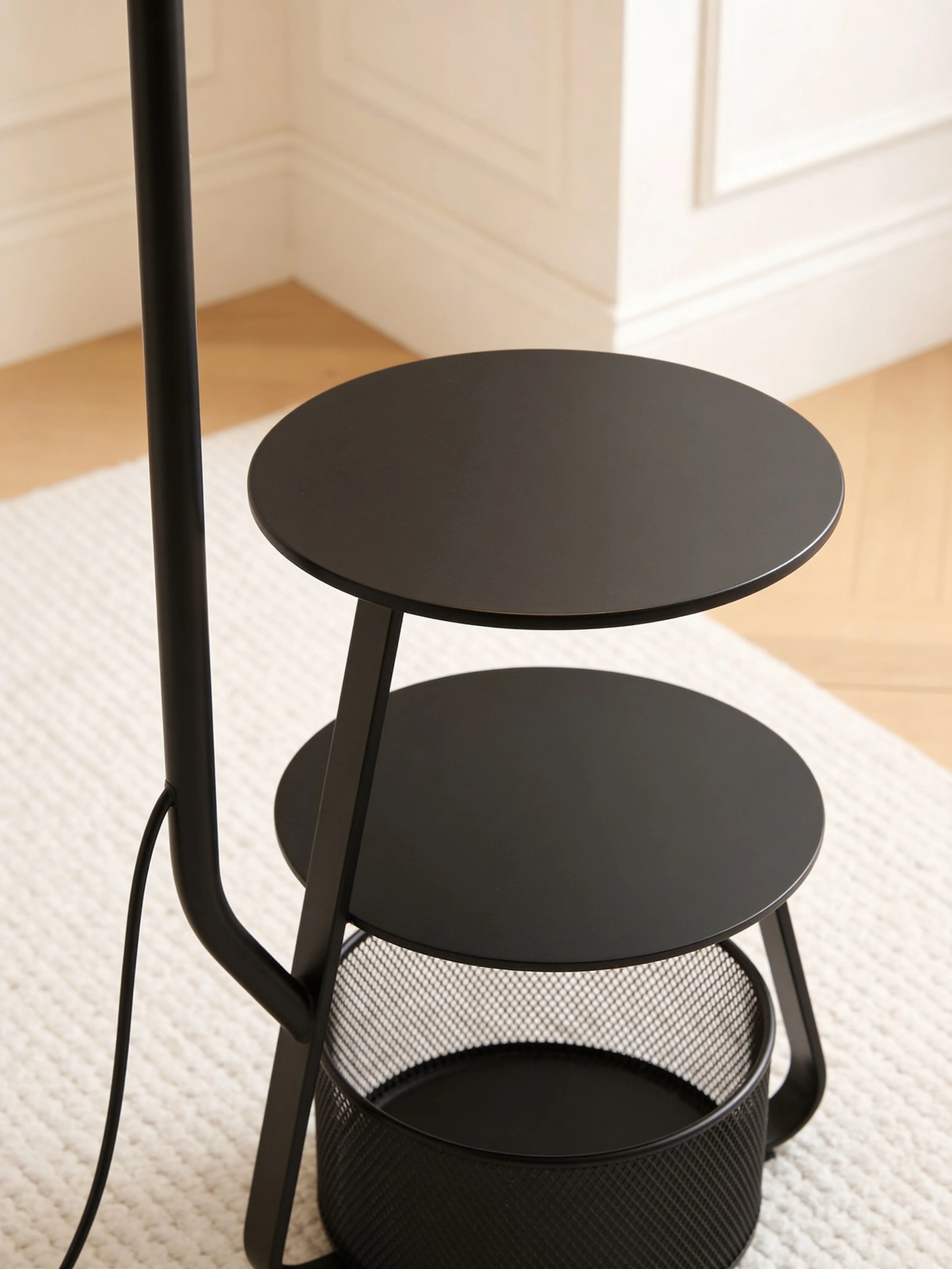 Lovcen Black Arched Floor Lamp with Tables & Shelve