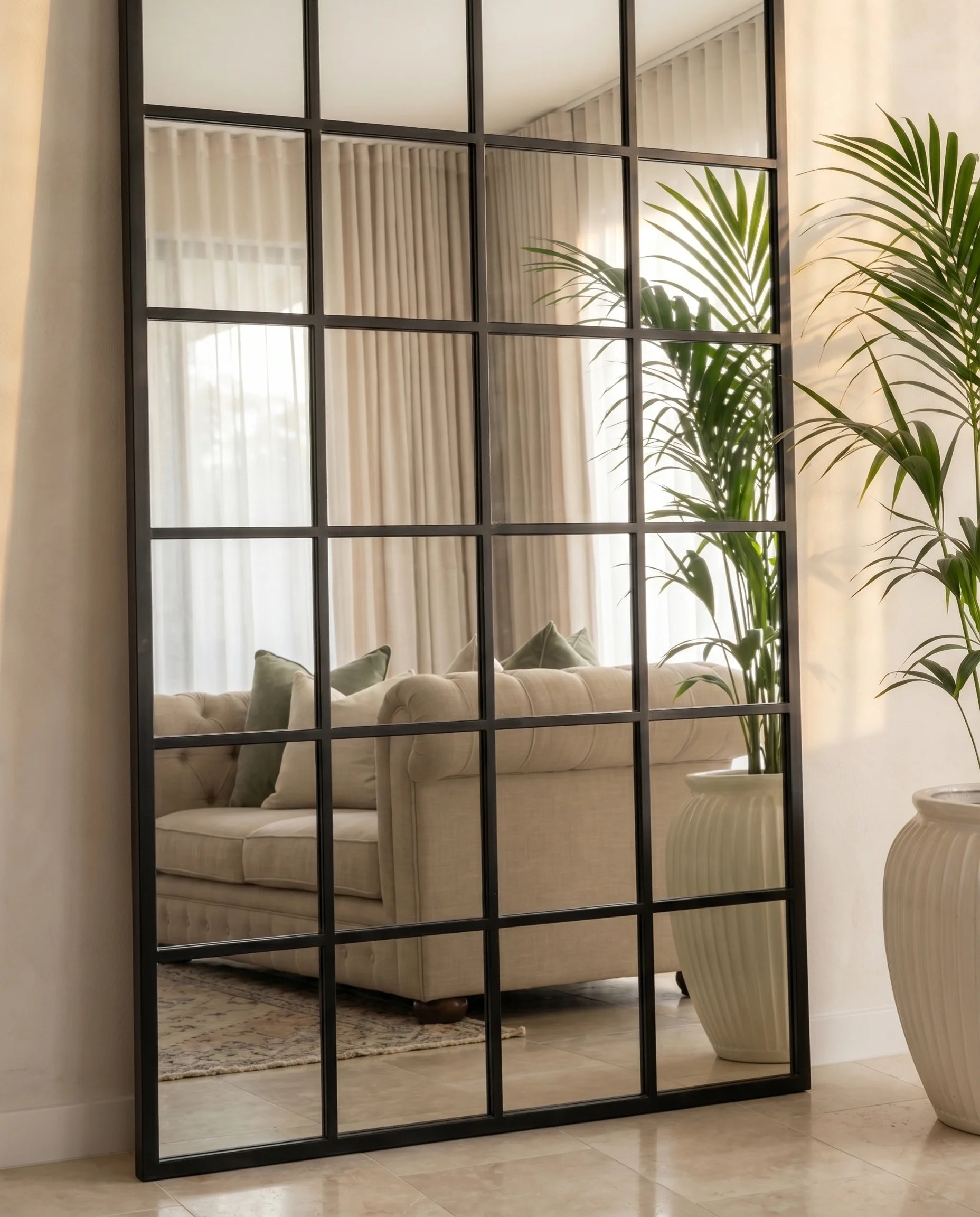 Lucia Classic Black Window Pane Rectangular Mirror