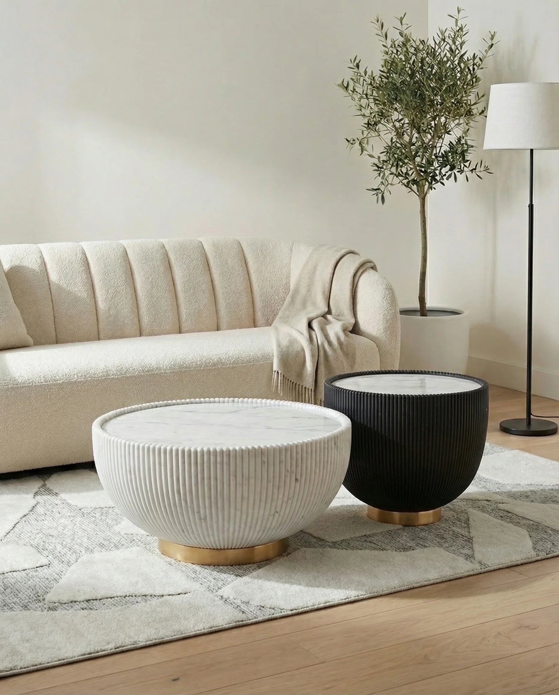 Luxe Marbled Round Center Coffee Table Set