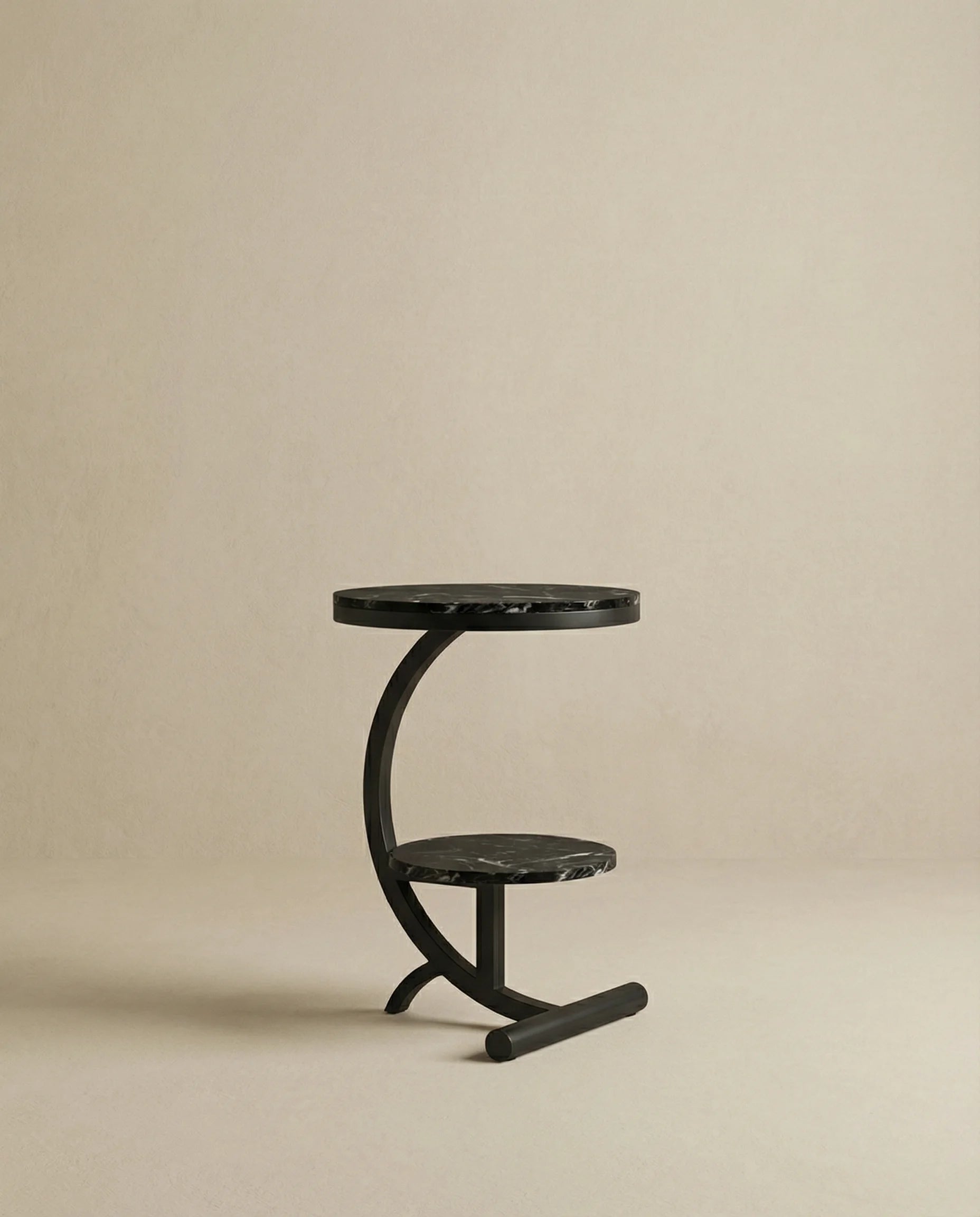 Lyon Two Tier Black Marble Side Table