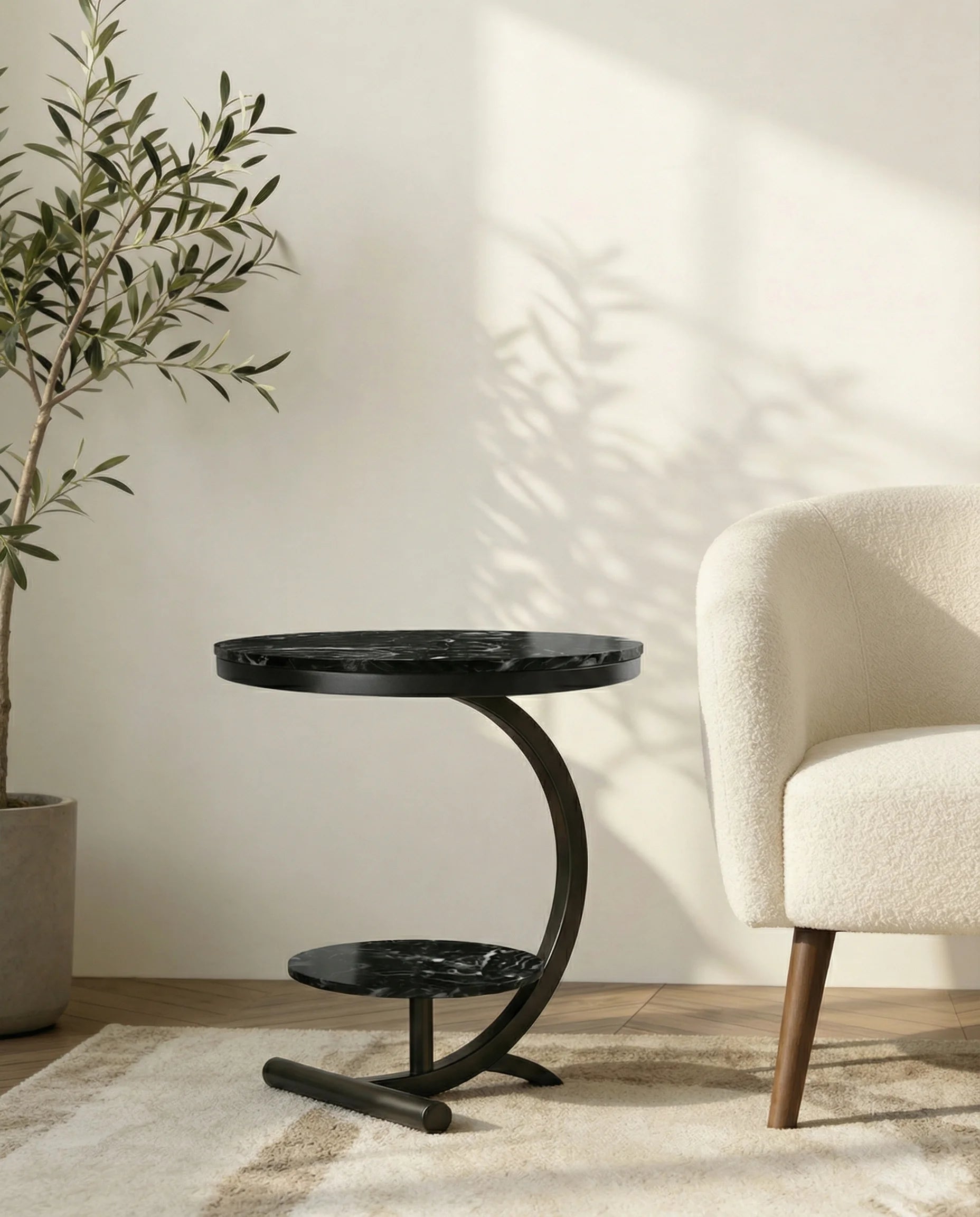 Lyon Two Tier Black Marble Side Table