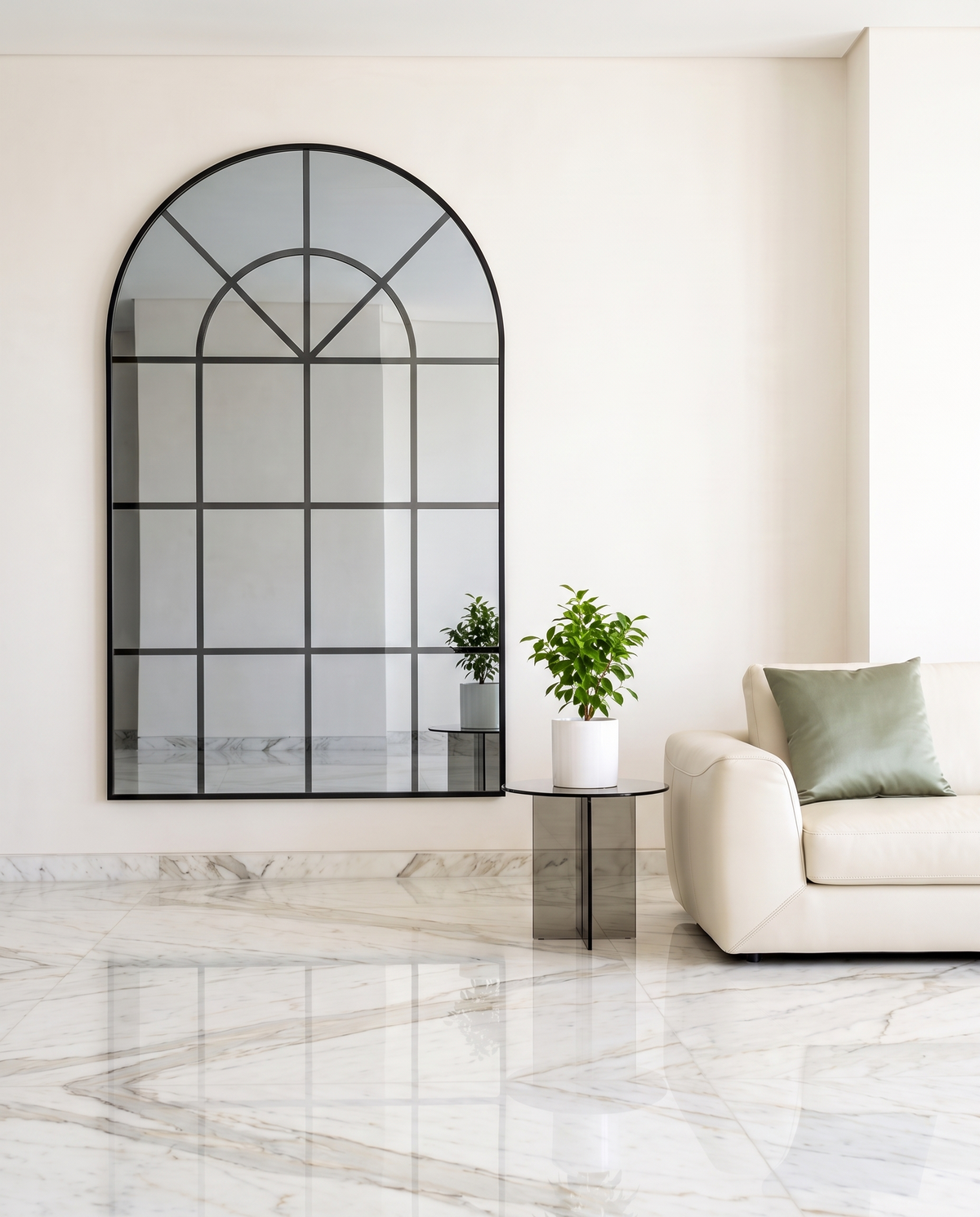 Aurelio Black Frame Flush Window Arched Wall Mirror