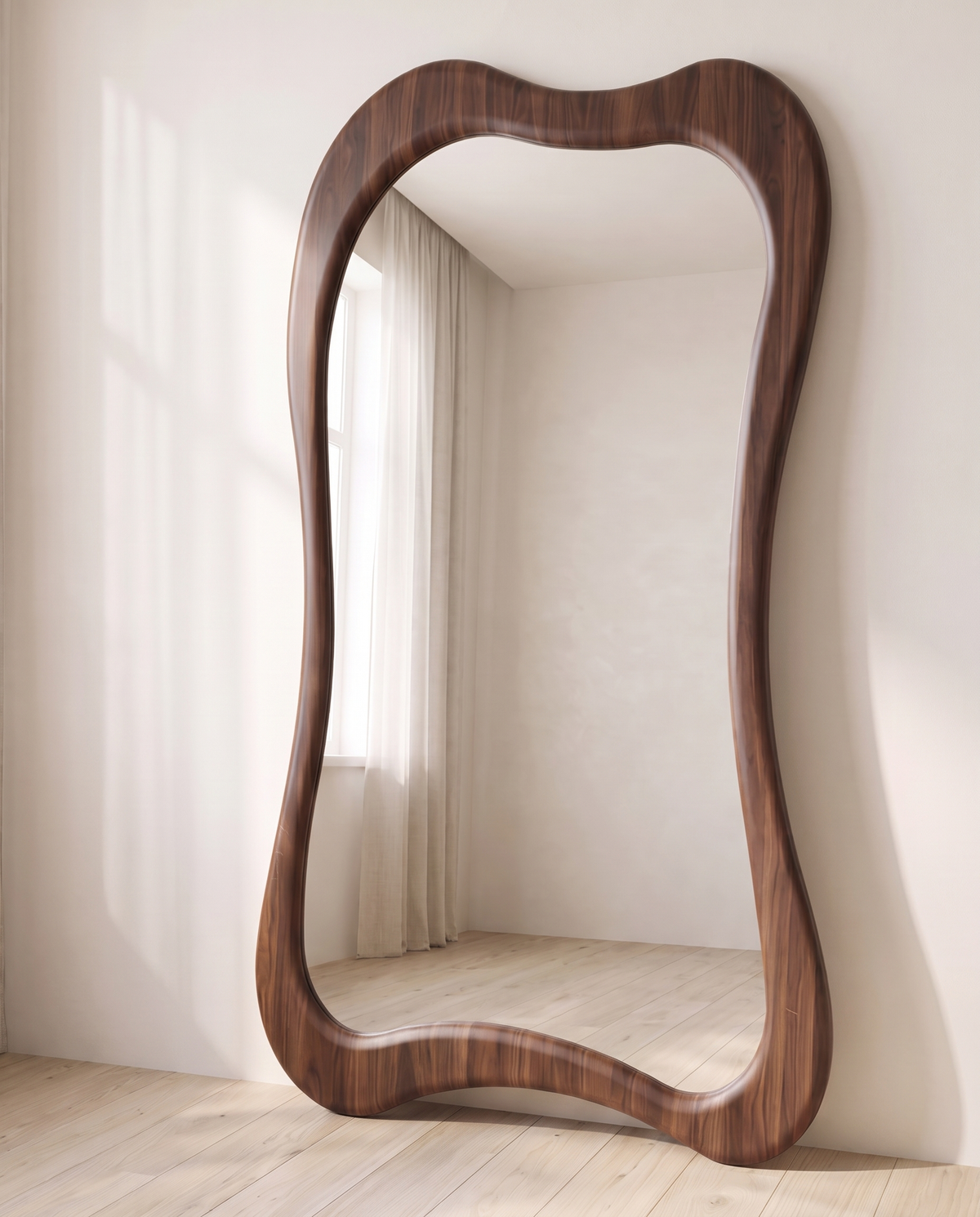 Kora Dark Wood Pattern Large Irregular Floor Mirror