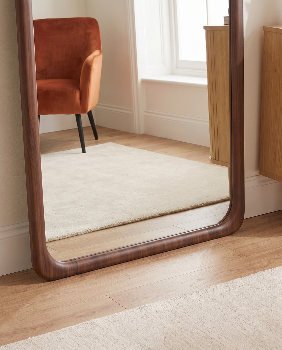 Mira Walnut Wood Finish Arch Floor Mirror