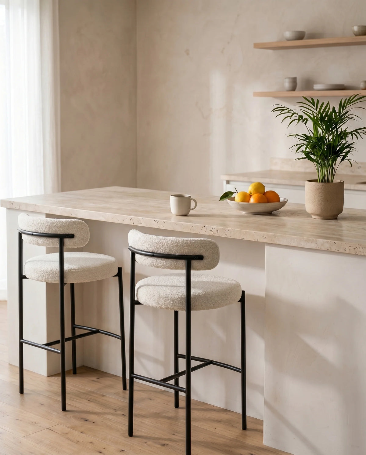 Mabel bouclé bar stool, full view