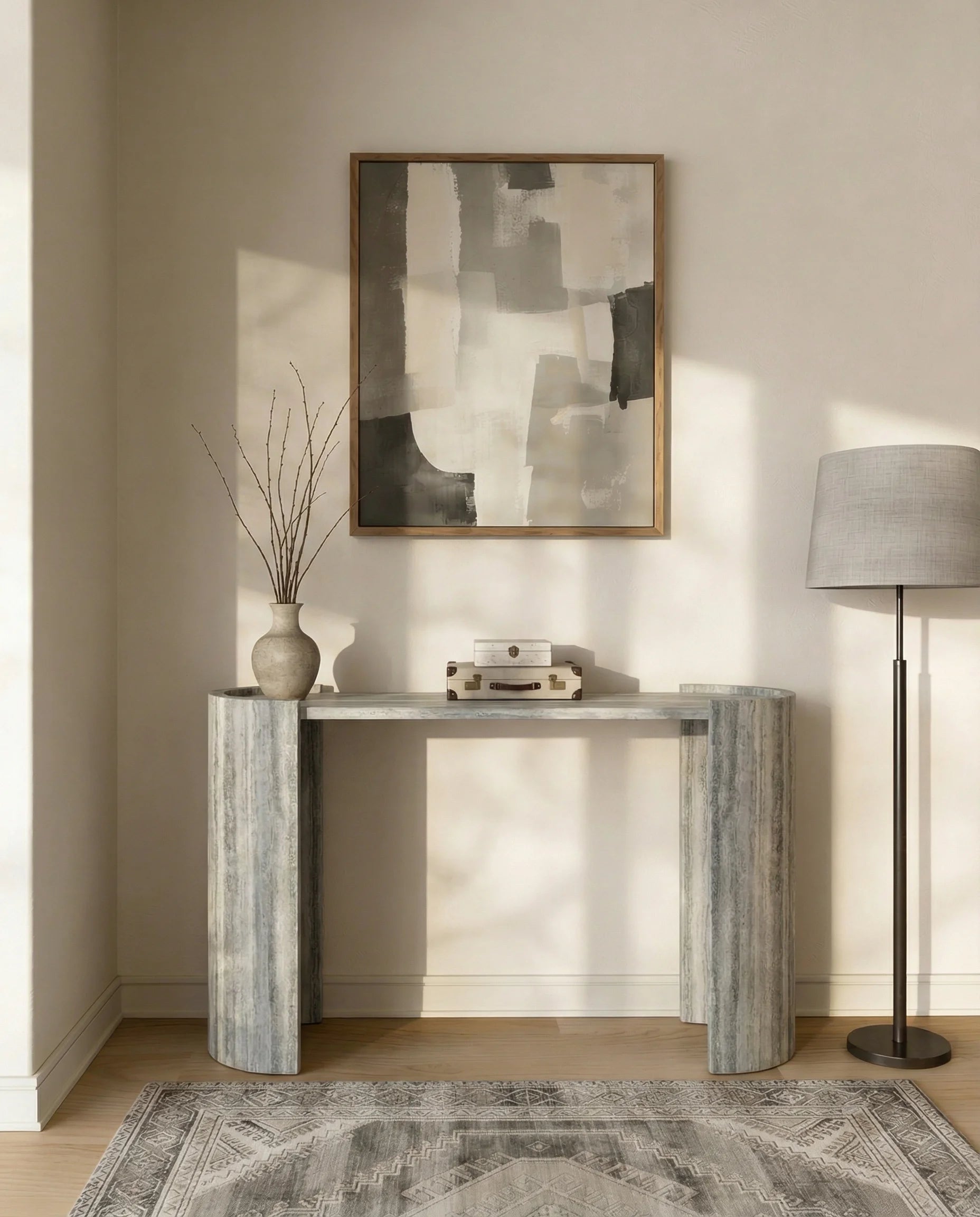 Marcelo Grey Travertine Entryway Table