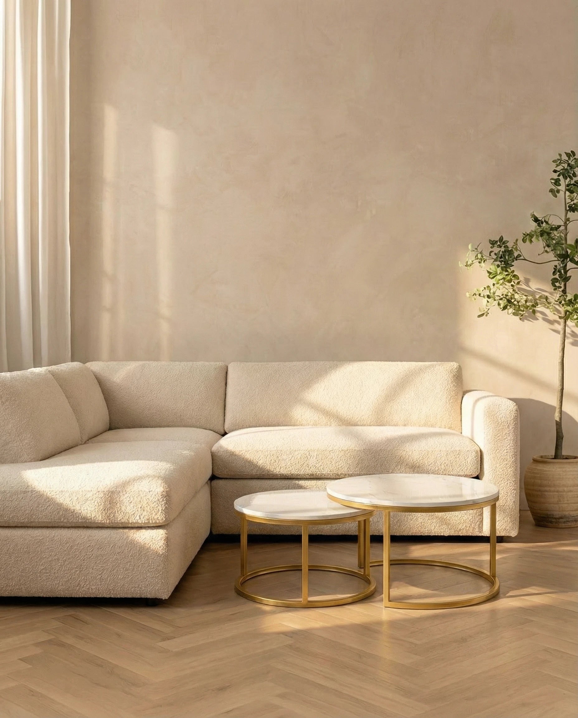 Marco Nesting Round Marble Coffee Table in Gold (Set of 2)