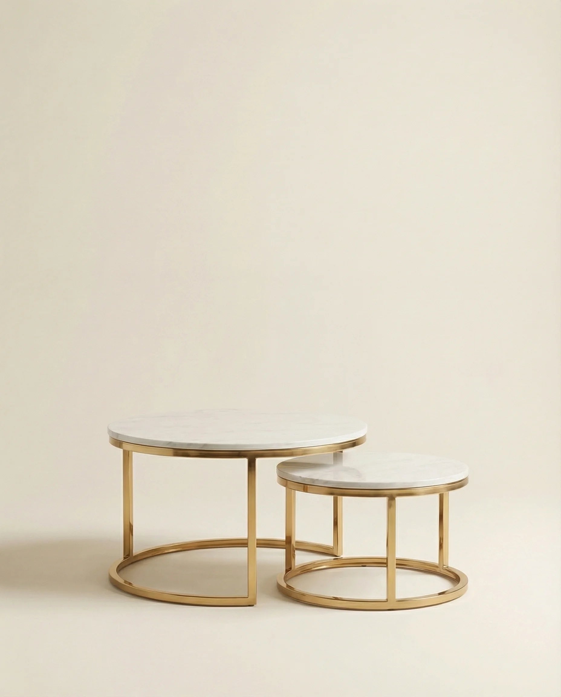 Marco Nesting Round Marble Coffee Table in Gold (Set of 2)