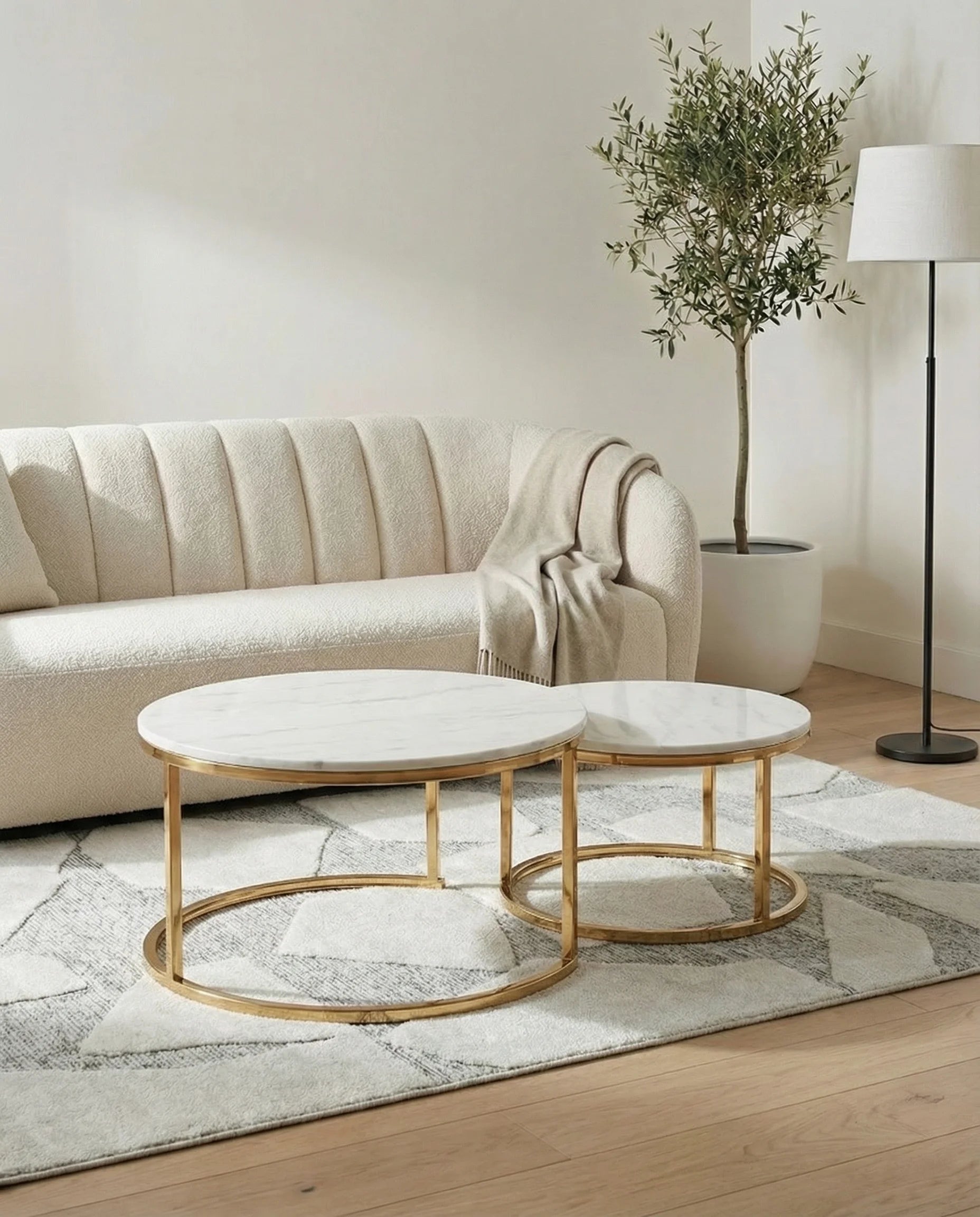 Marco Nesting Round Marble Coffee Table in Gold (Set of 2)