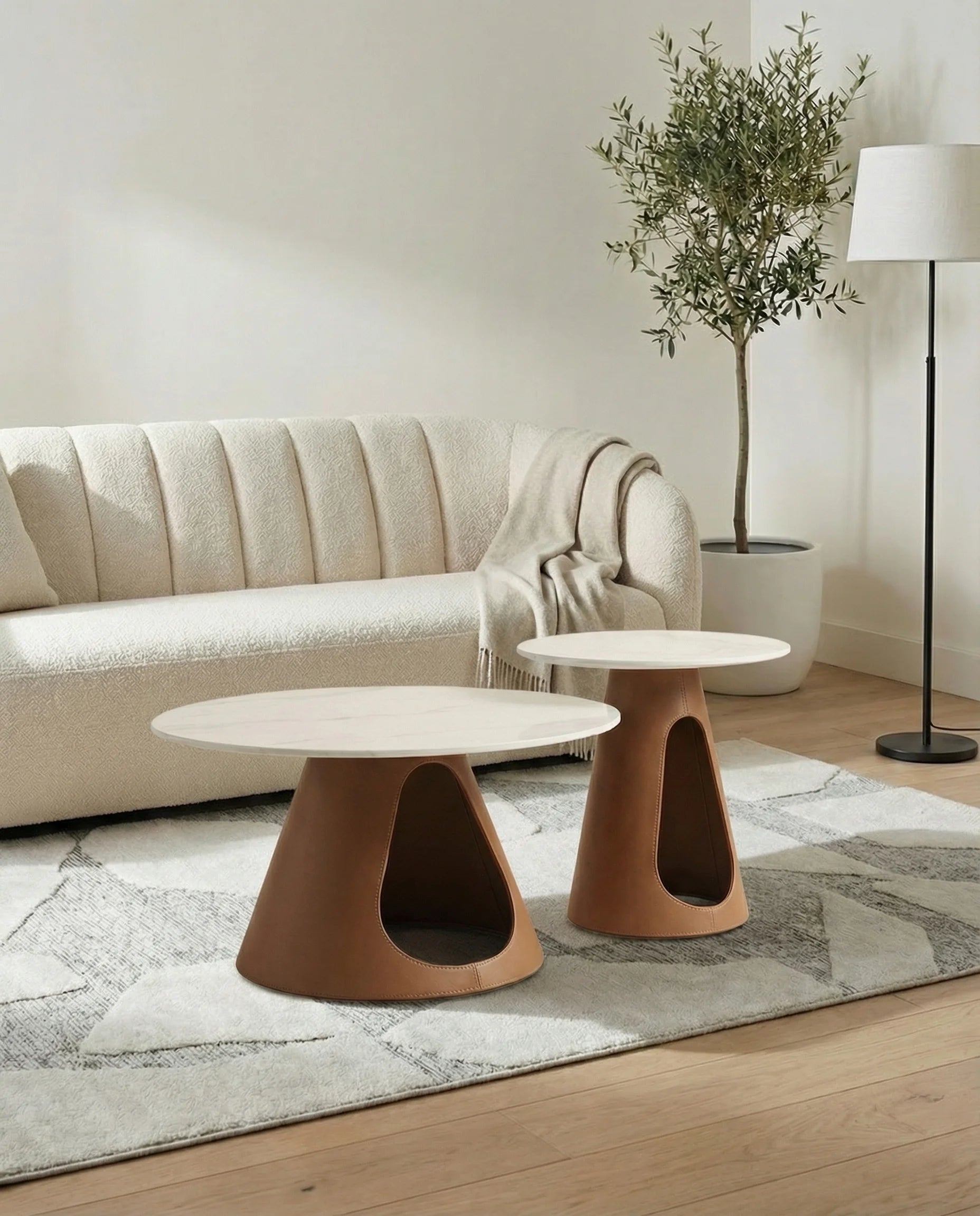 Marlo Brown & White Marble Coffee Table Set