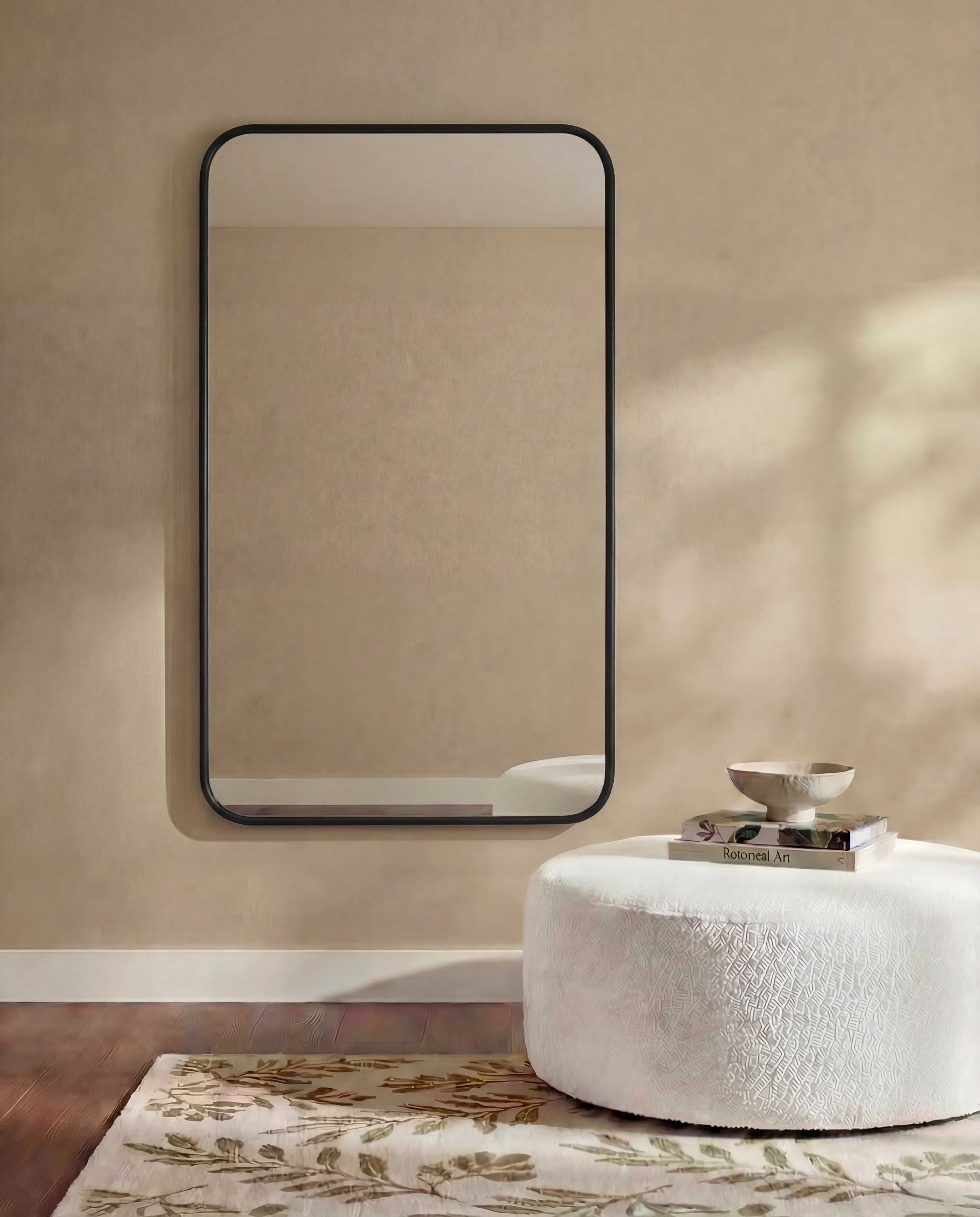 Marvin Black Framed Rectangular Mirror with Rounded Corners