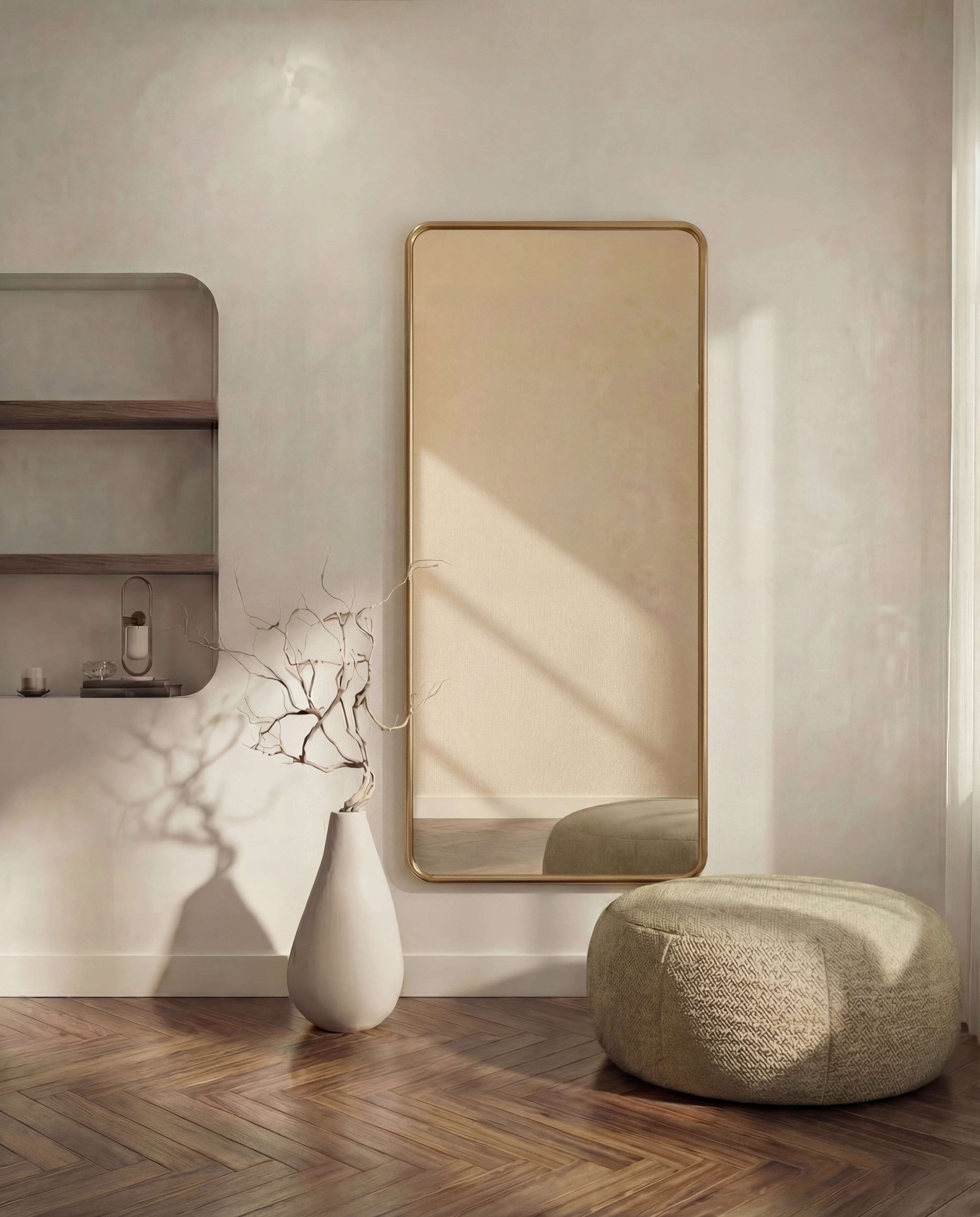 Marvin Golden Framed Rectangular Mirror with Rounded Corners